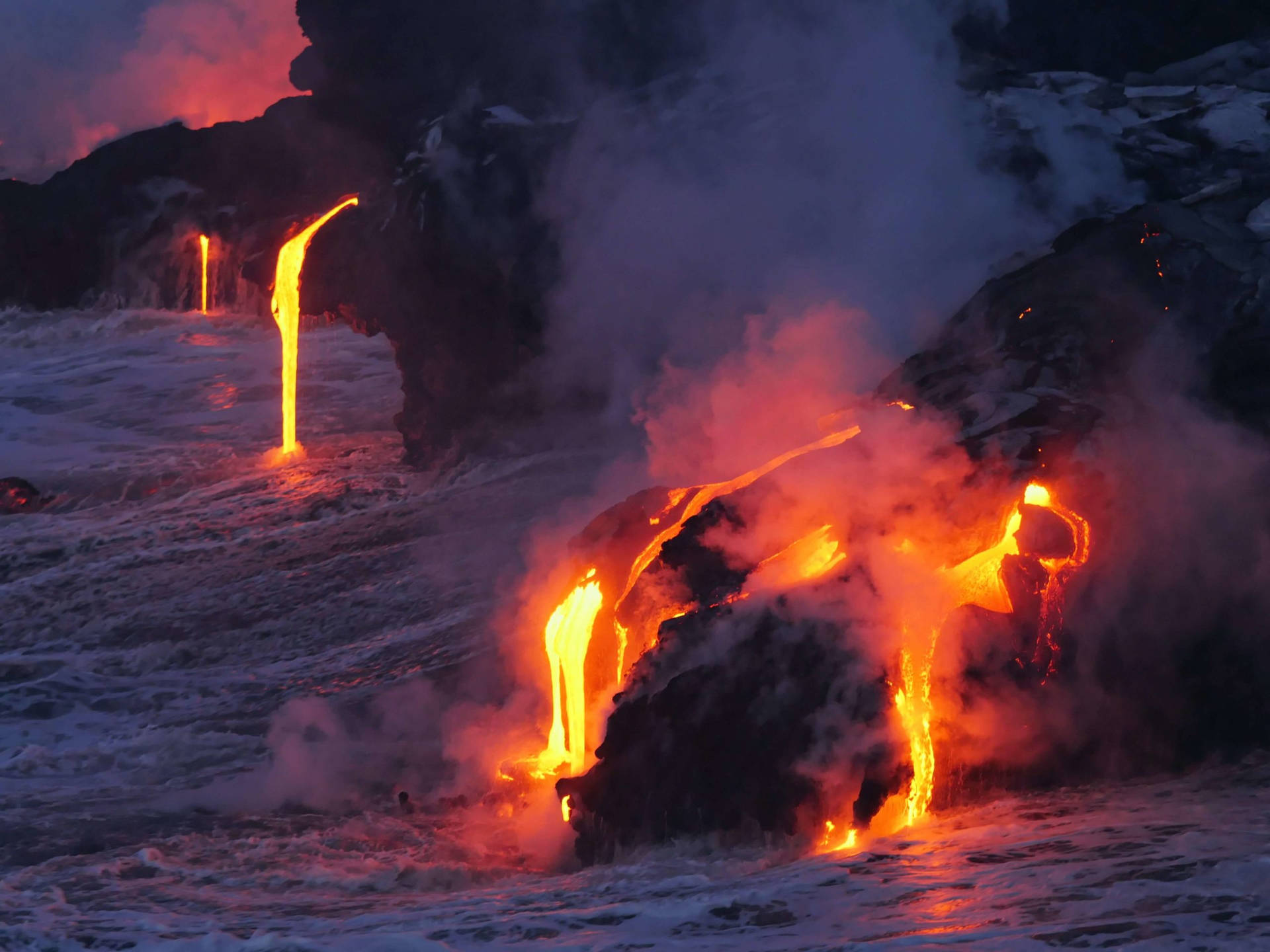 Hot Lava Flowing Kilauea Volcano Background