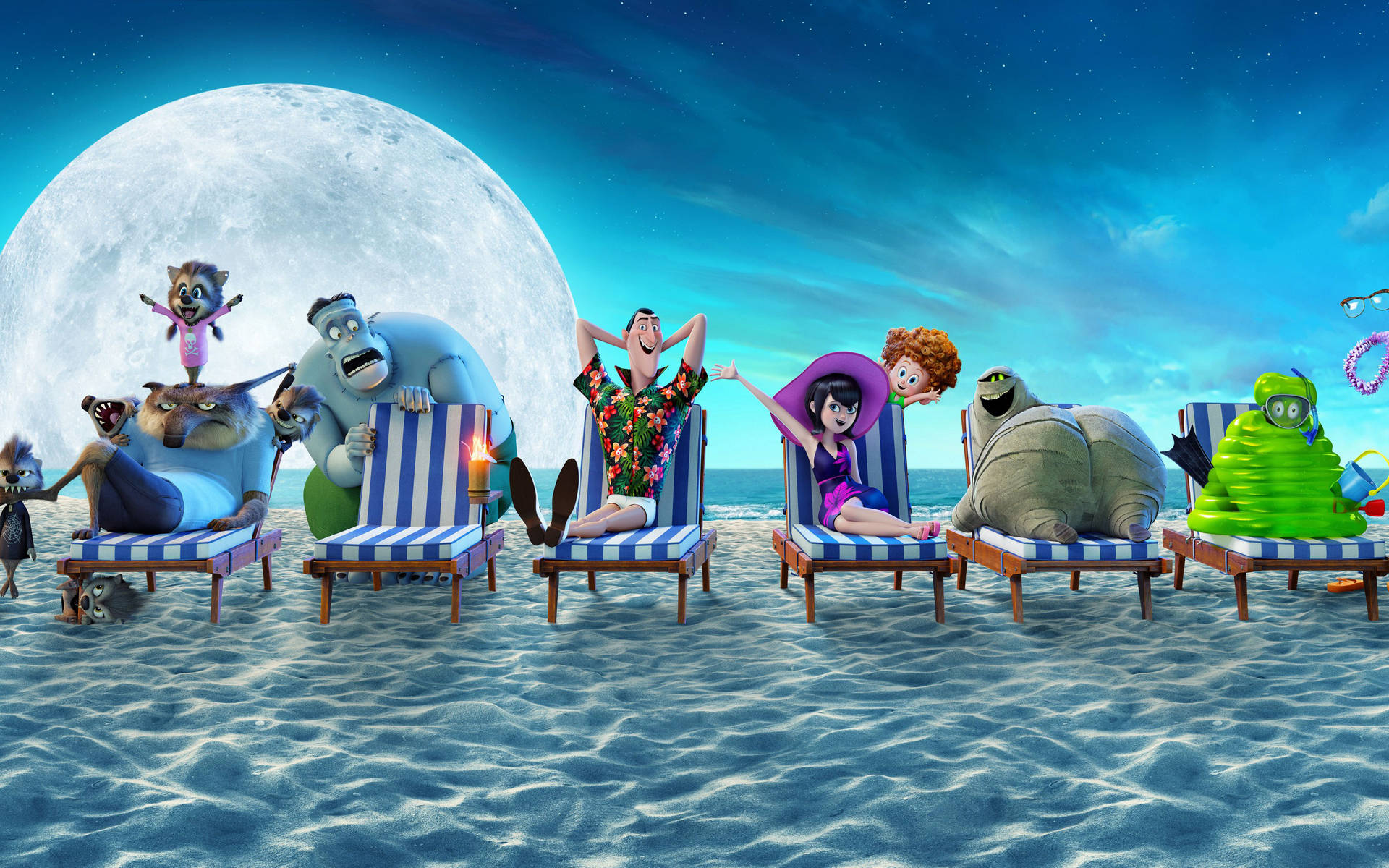 Hotel Transylvania Characters At The Beach Background