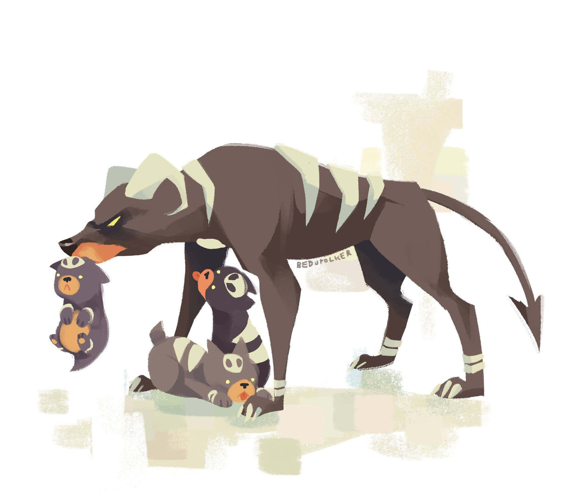 Houndour Puppies Carried By Houndoom Background