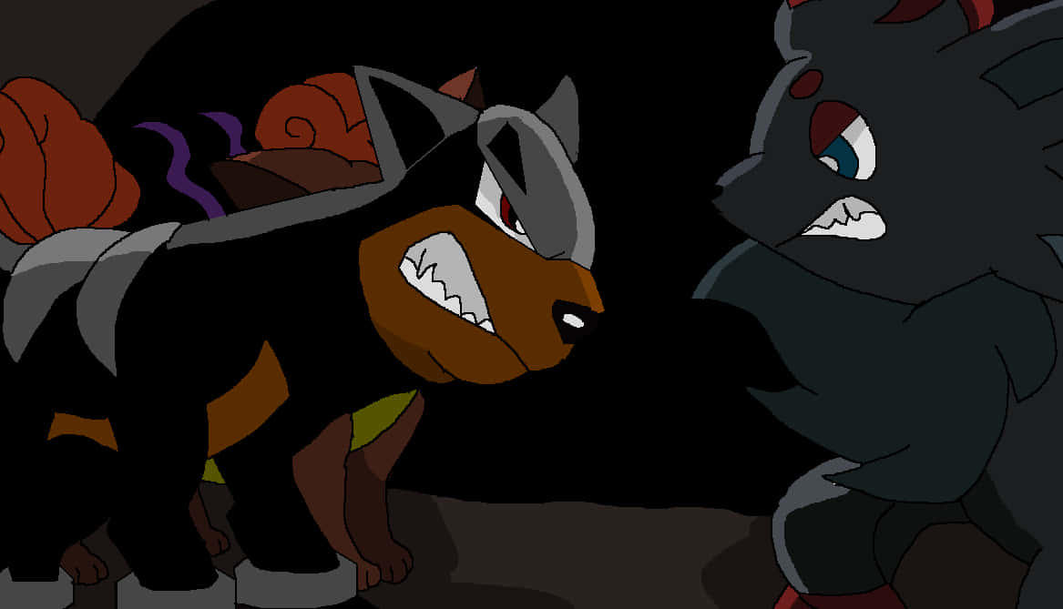 Houndour Ready To Fight Zorua Background