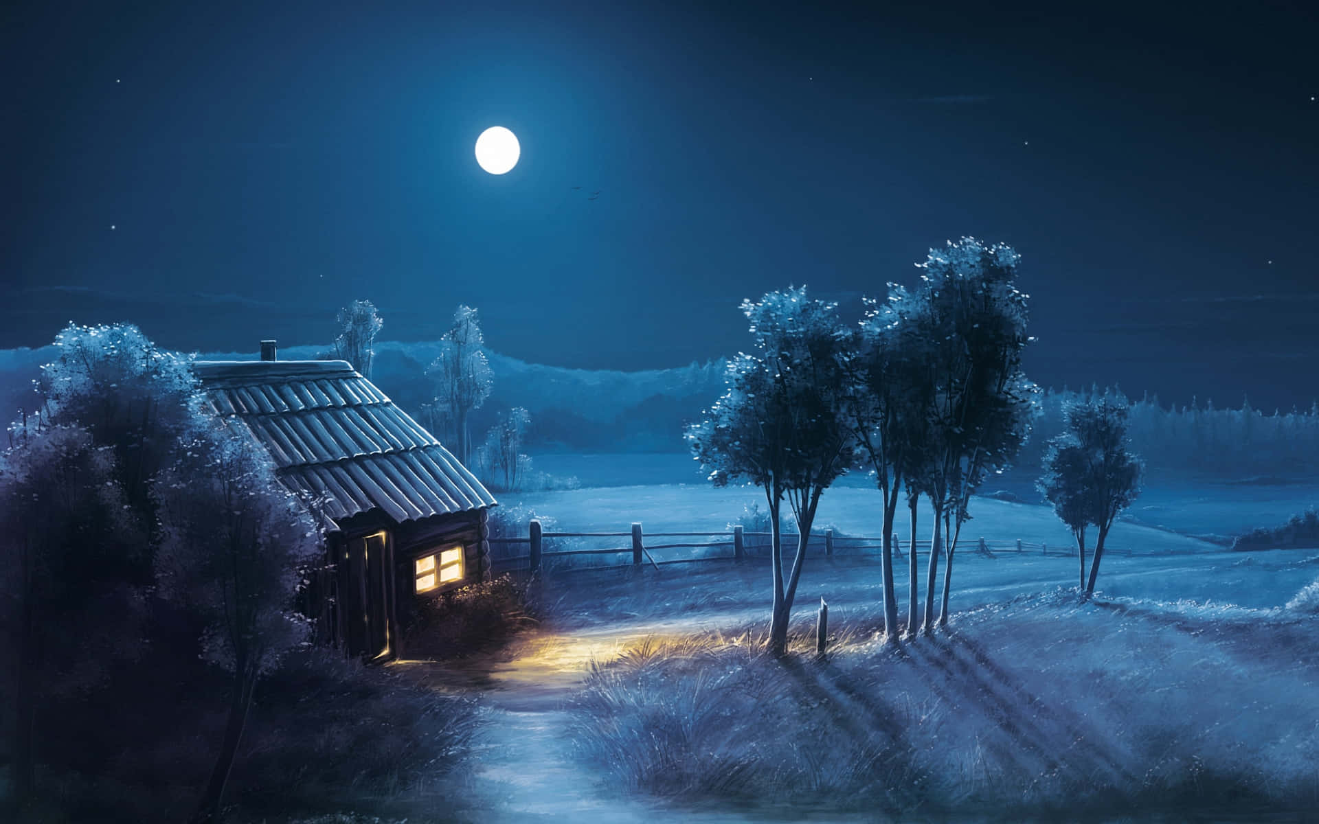 House Bright Night Sky Moon Background