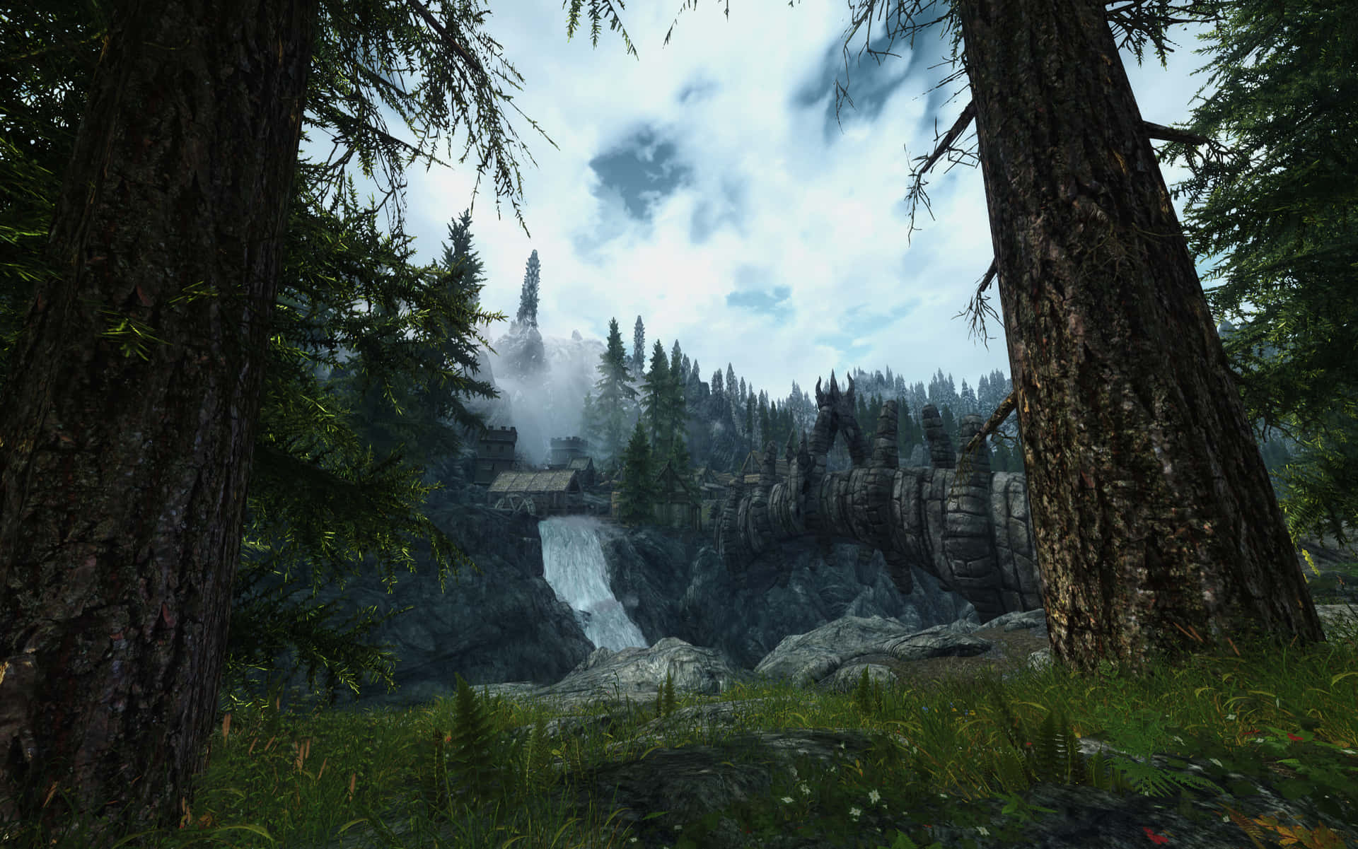 House In Forest Skyrim Landscape Background