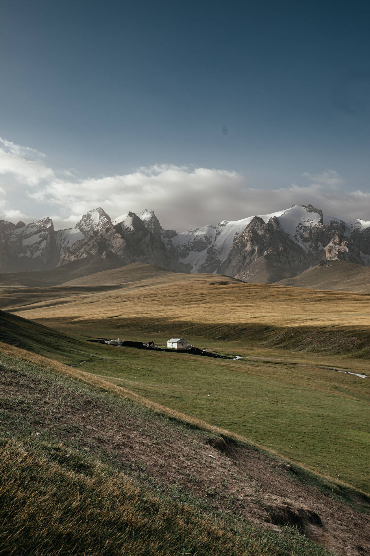 House In Kyrgyzstan Mountains Background