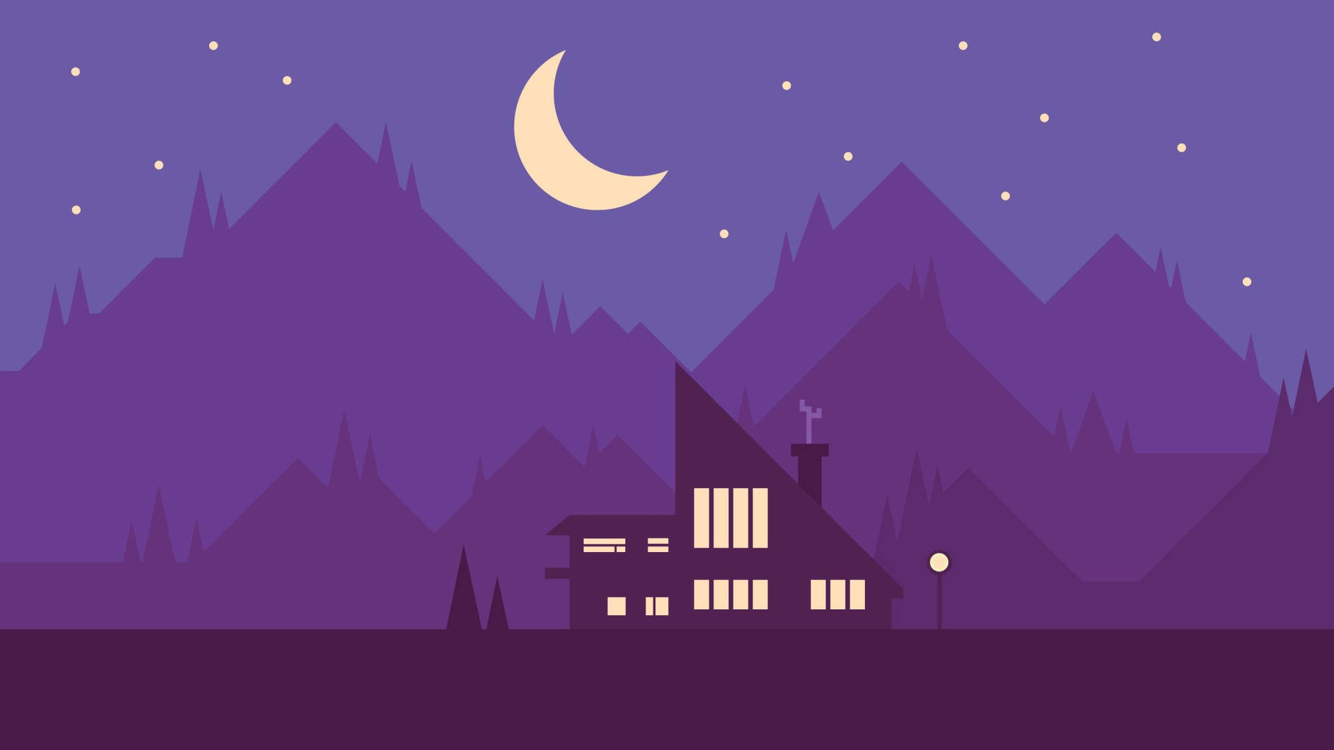 House In Mountains Vector Art Background