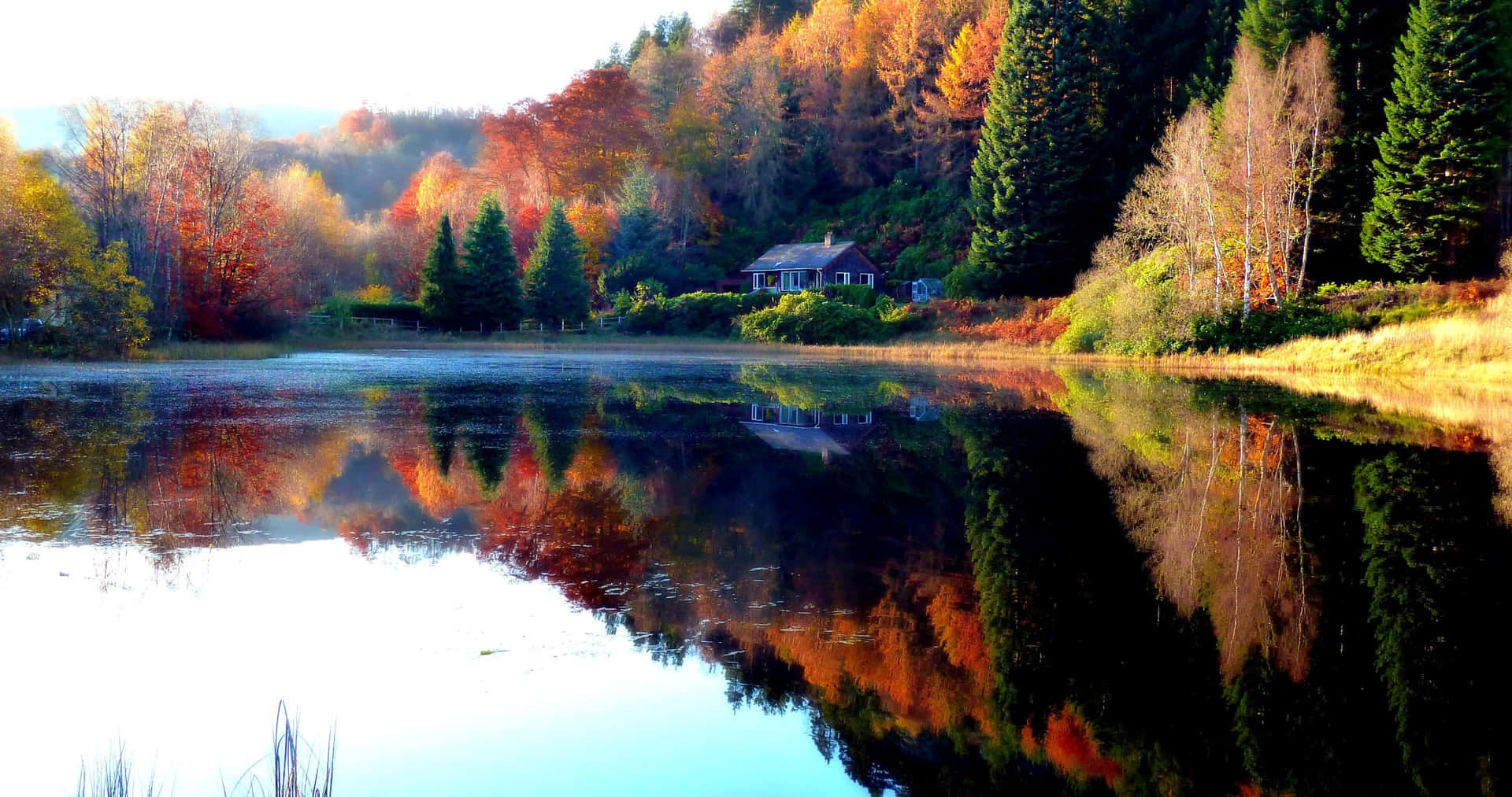 House Near A Calm Lake 4k Ultra Hd Landscape Background