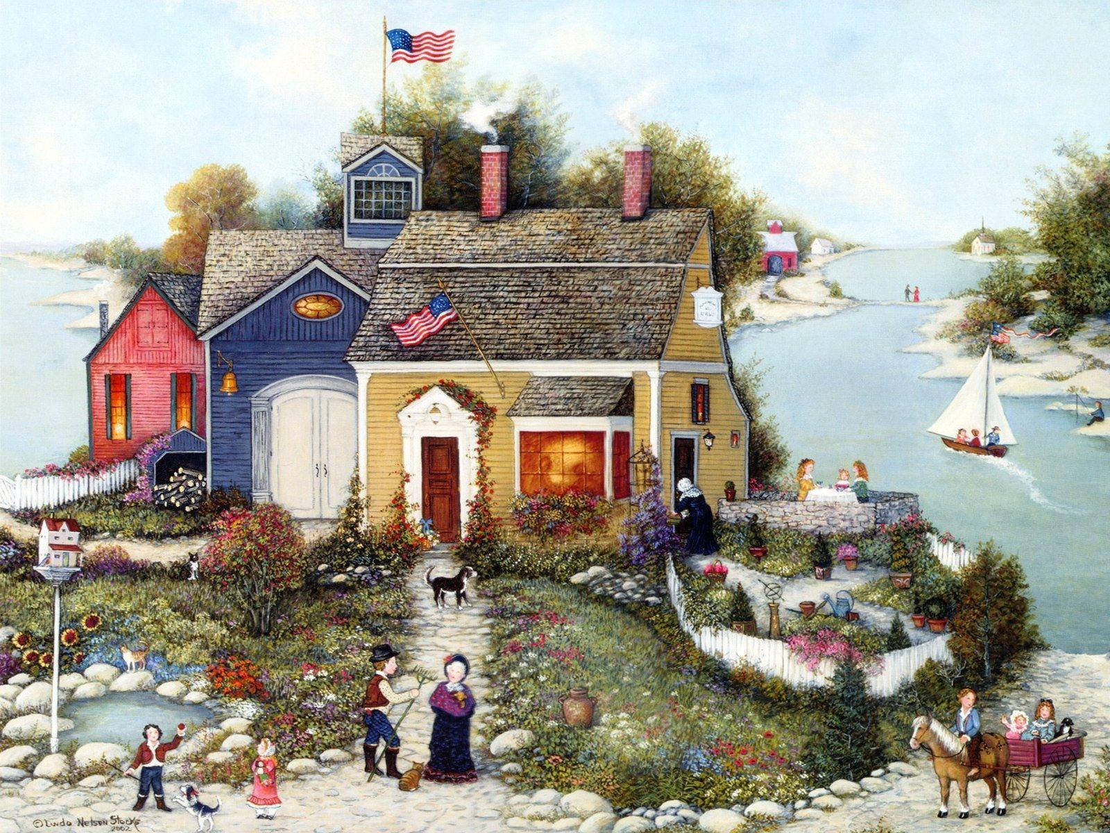 House Near Sea Paint Art Background