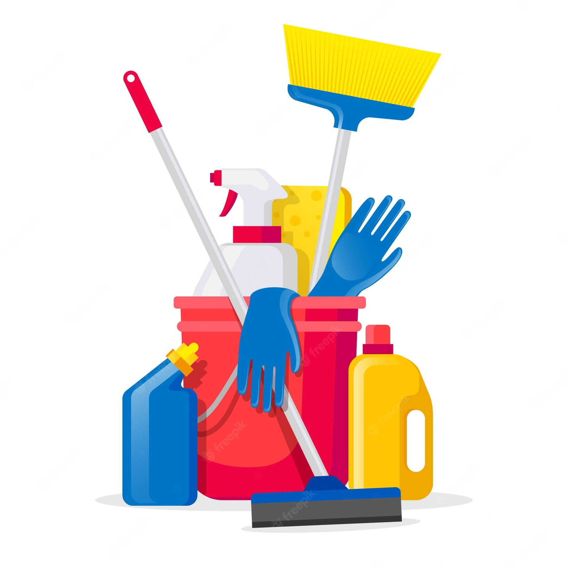 Housekeeper Cleaning Materials Vector Art Background