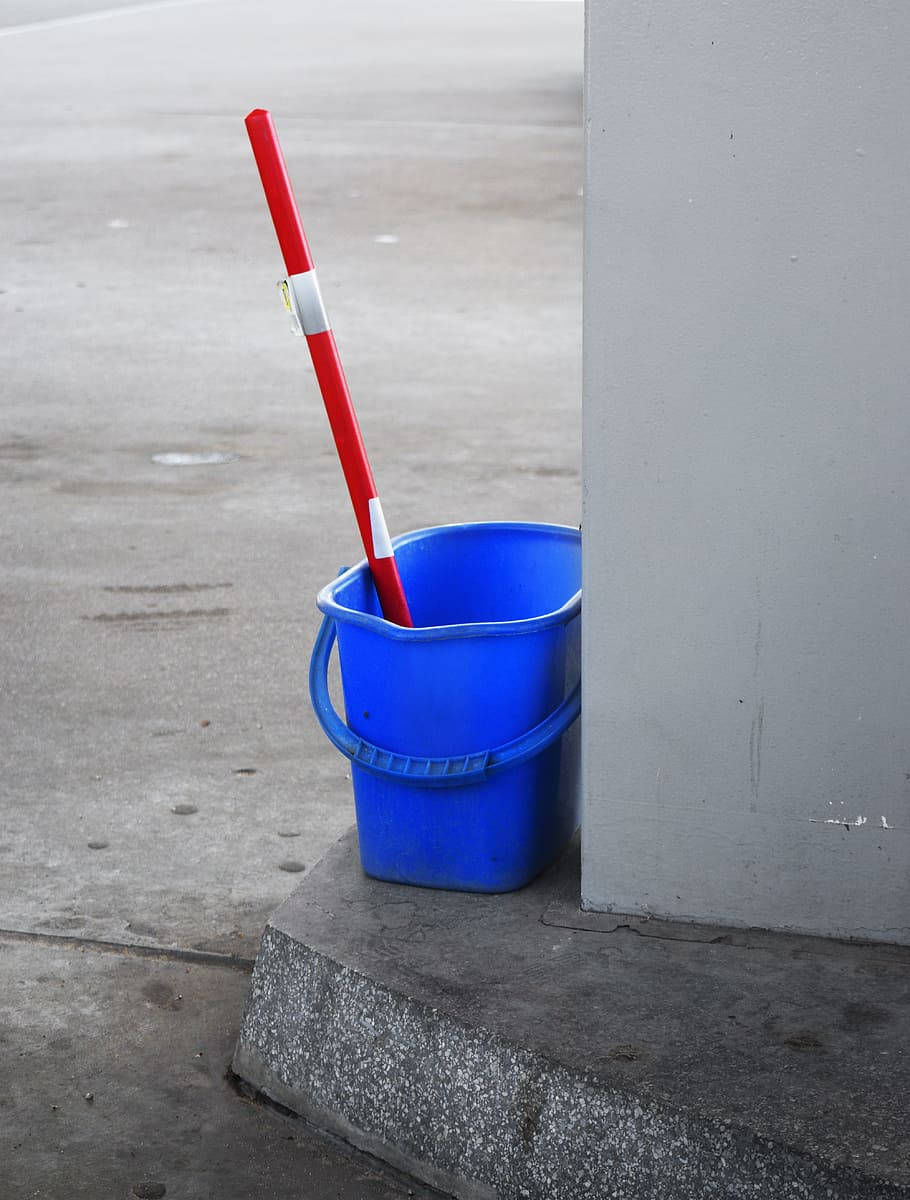 Housekeeper Cleaning Tools Mop Pail Background