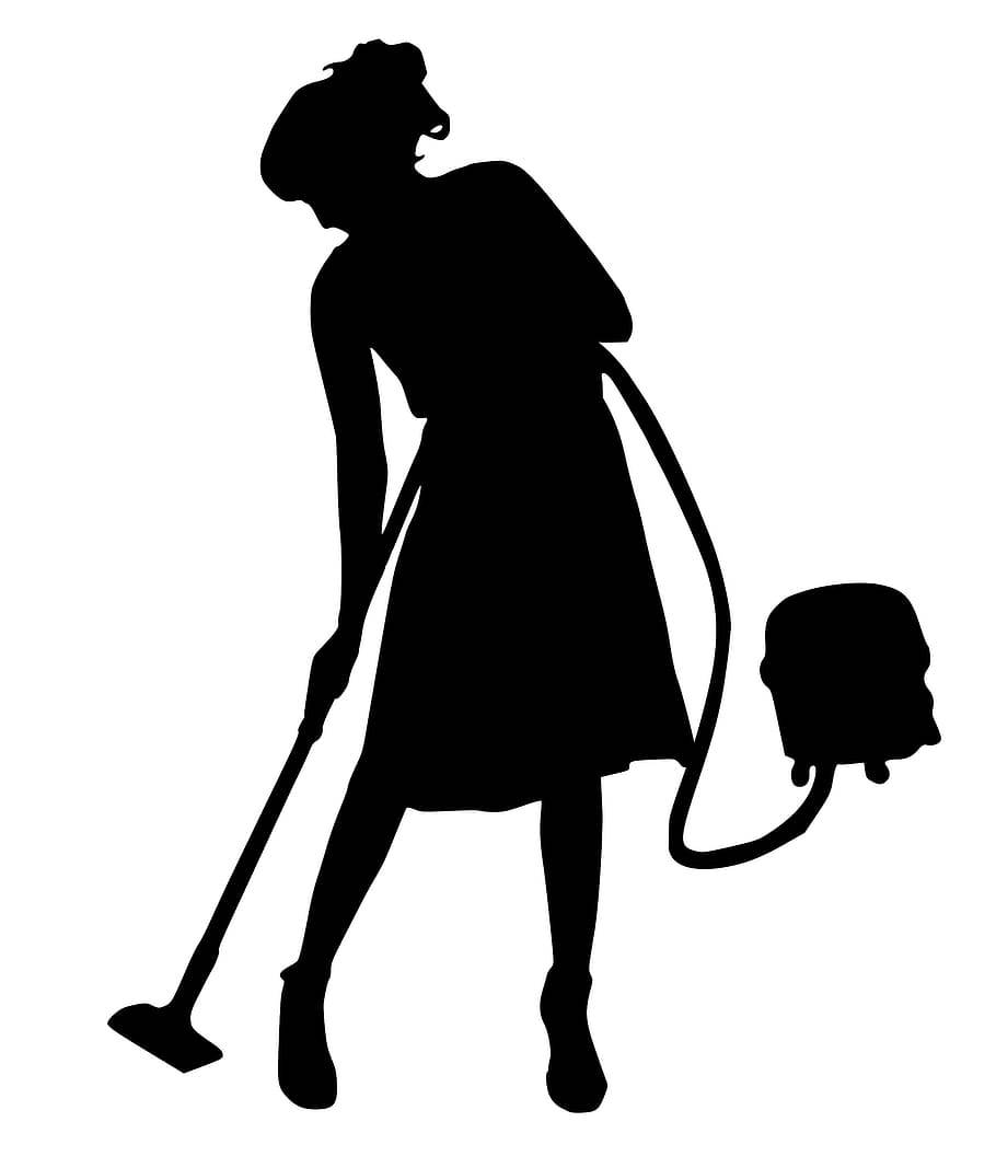 Housekeeper Vacuum Cleaning Silhouette Vector Art