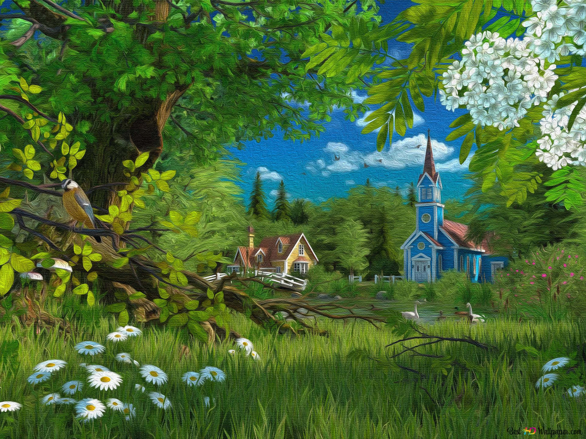 Houses From A Distance Hid By Very High Grasses Background
