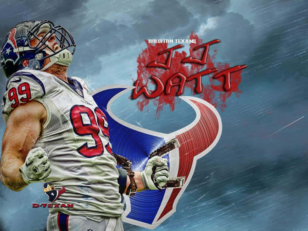 Houston Texans Superstar J.j. Watt In Action. Background