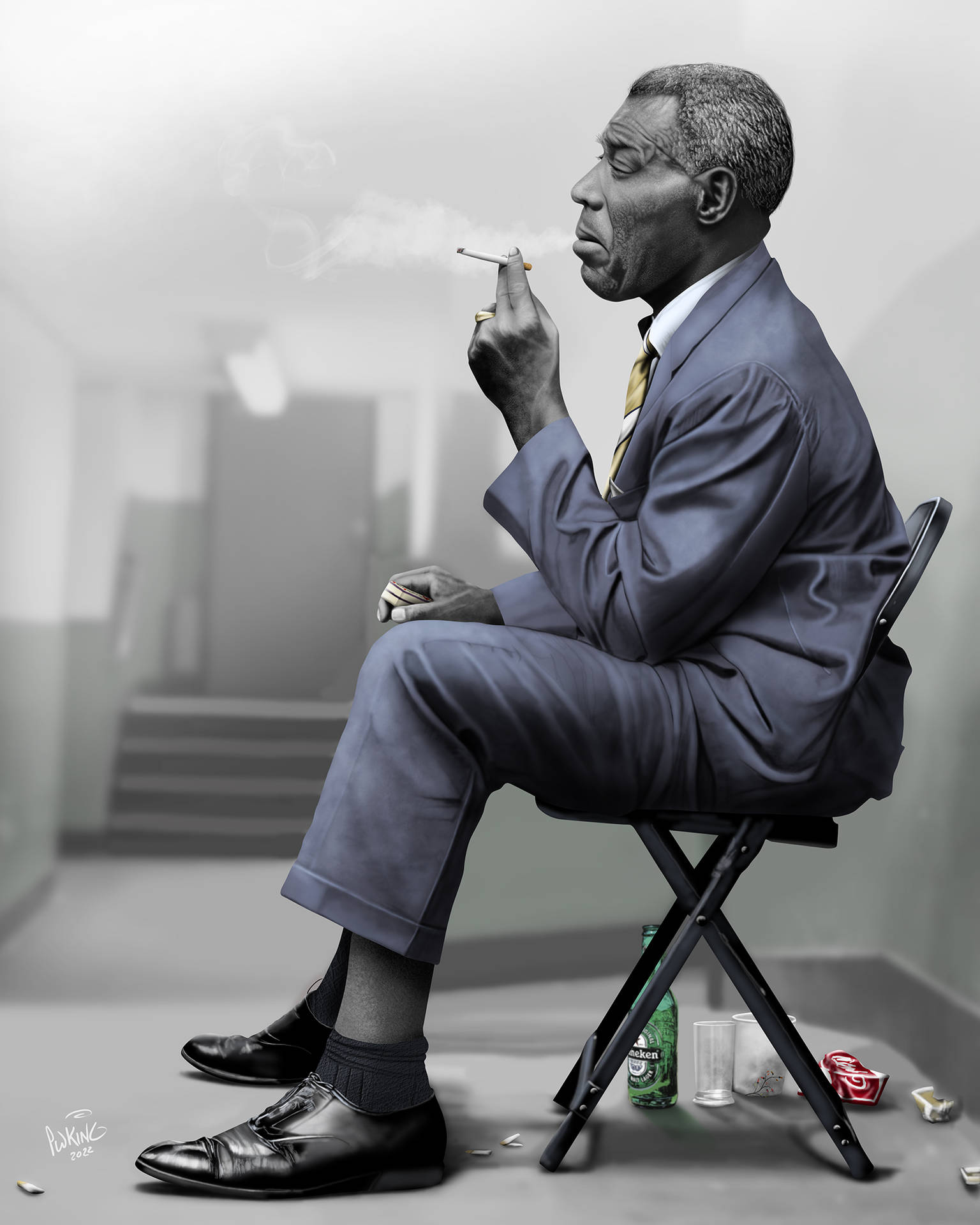 Howlin Wolf Singer Fanart Painting Smoking Background