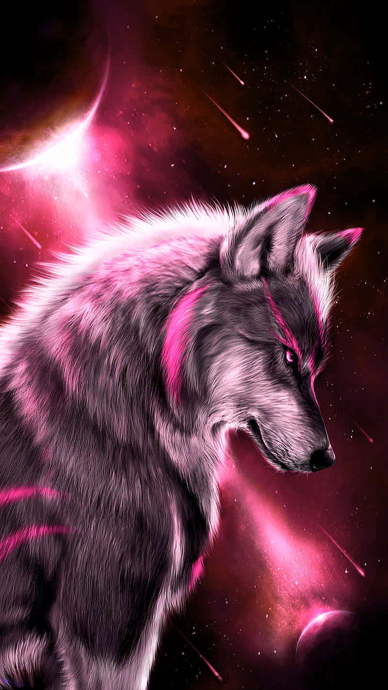 Howling At The Moon; A Majestic Pink Wolf, Howling At The Night Sky. Background