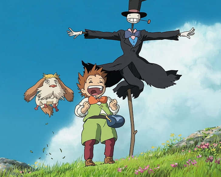 Howls Moving Castle Characters Joyful Moment Background