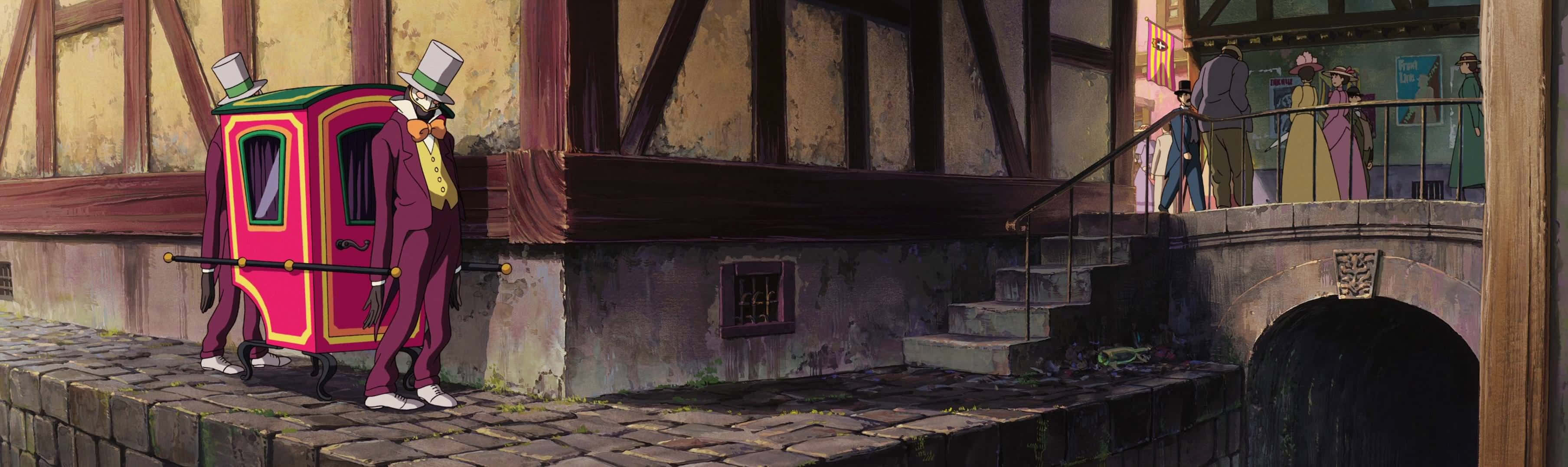 Howls Moving Castle Colorful Trolley Scene Background