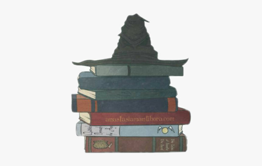 Hp Sorting Hat Atop The Books Aesthetic Background