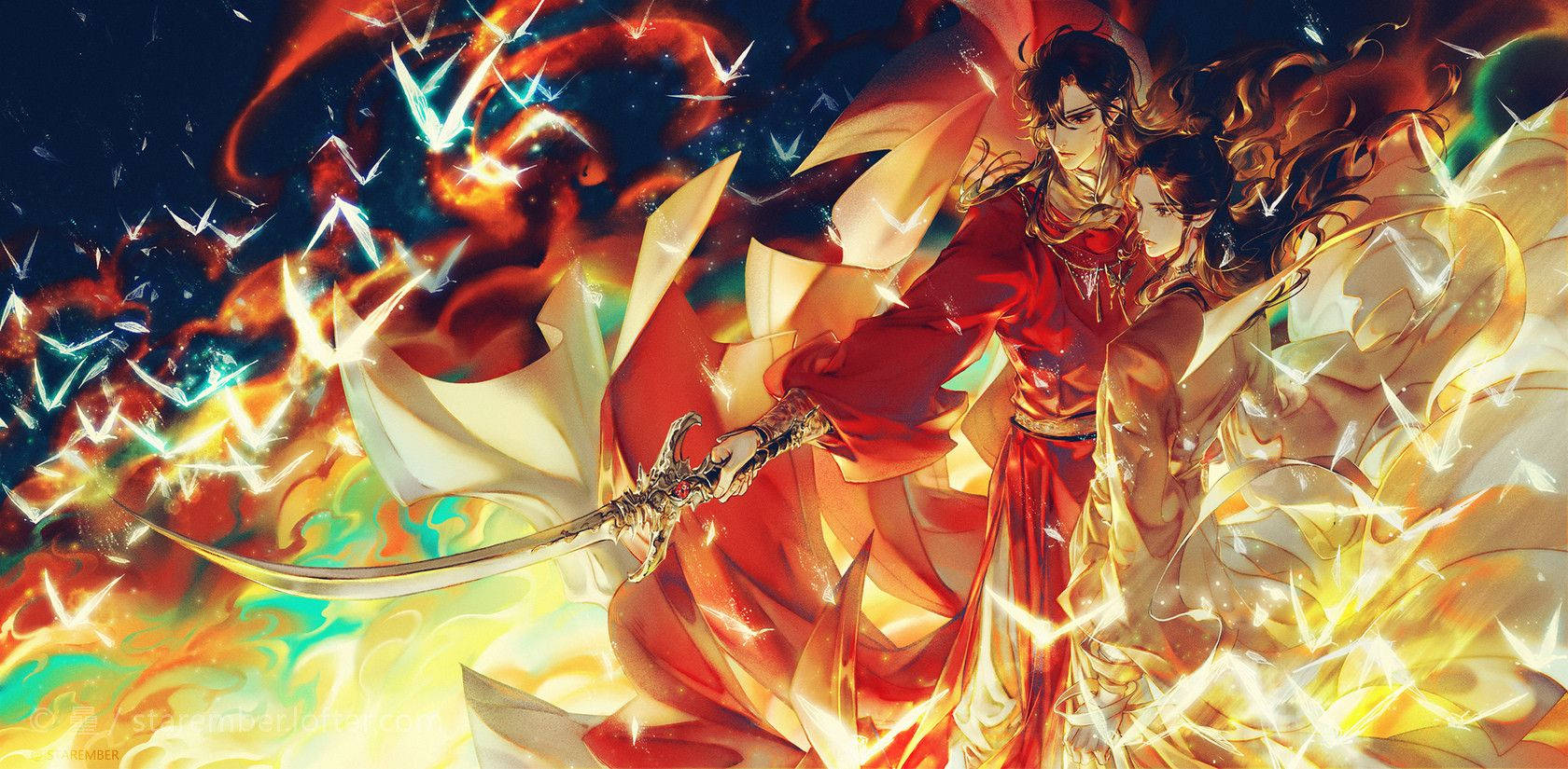 Hua Cheng And Flames Background