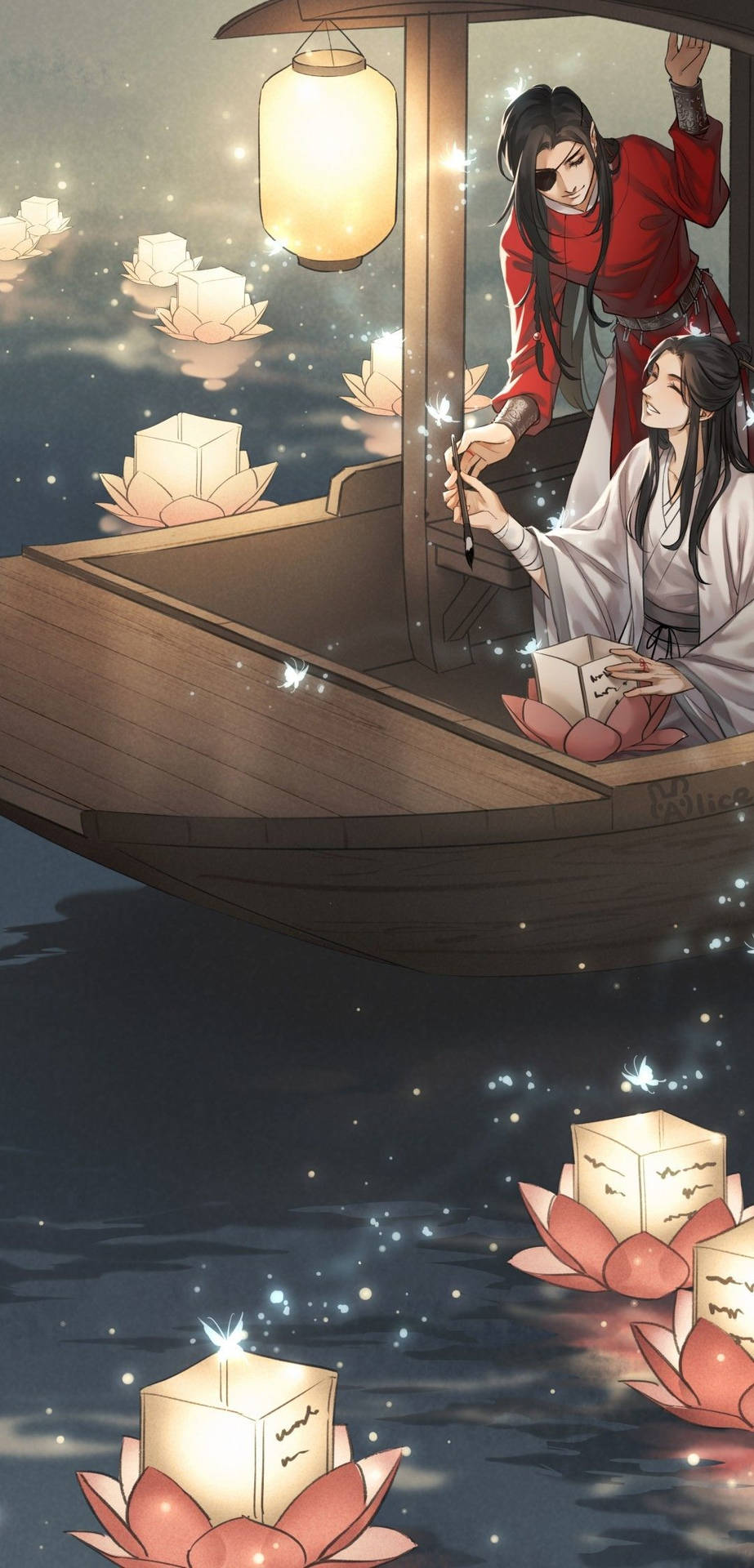 Hua Cheng And Xie On Boat Background