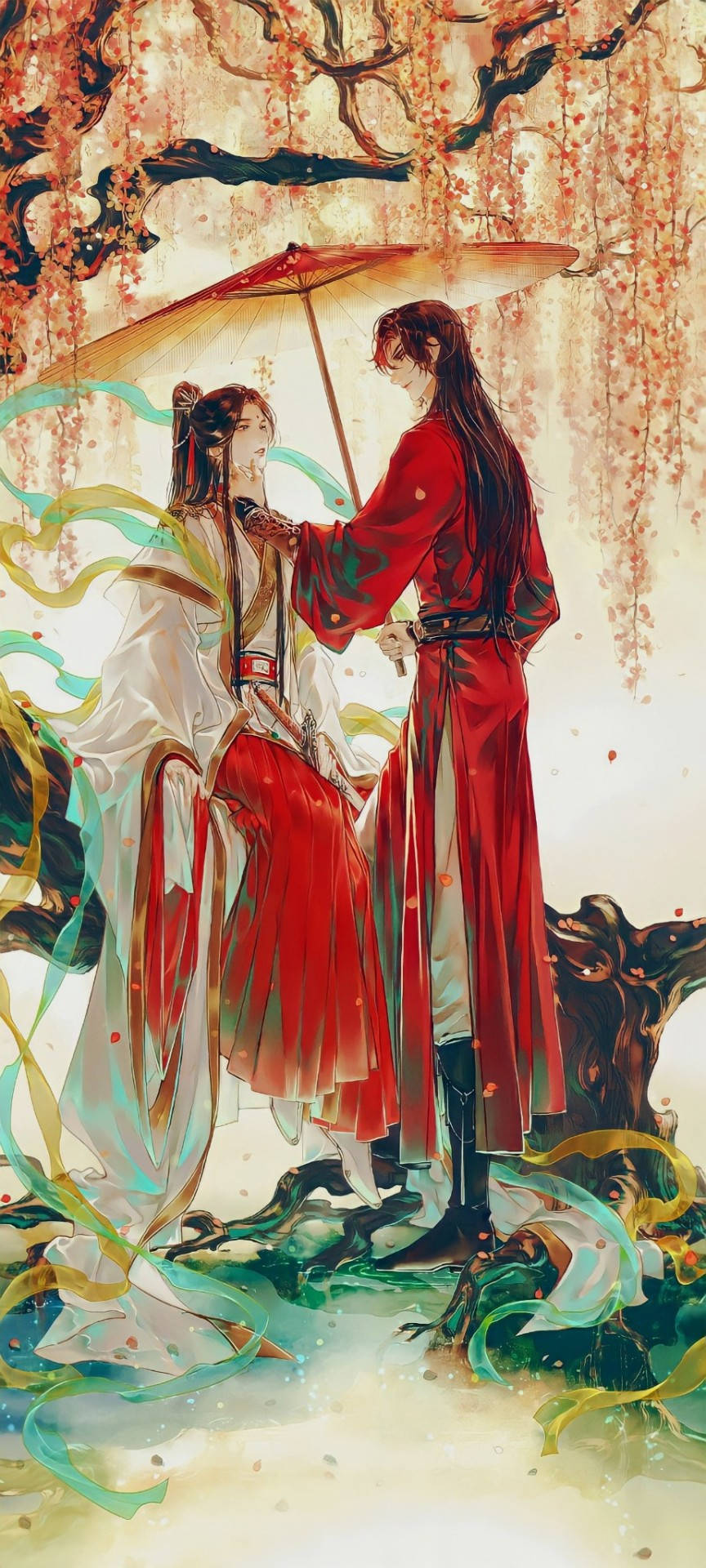 Hua Cheng Under A Cherry Blossom Background