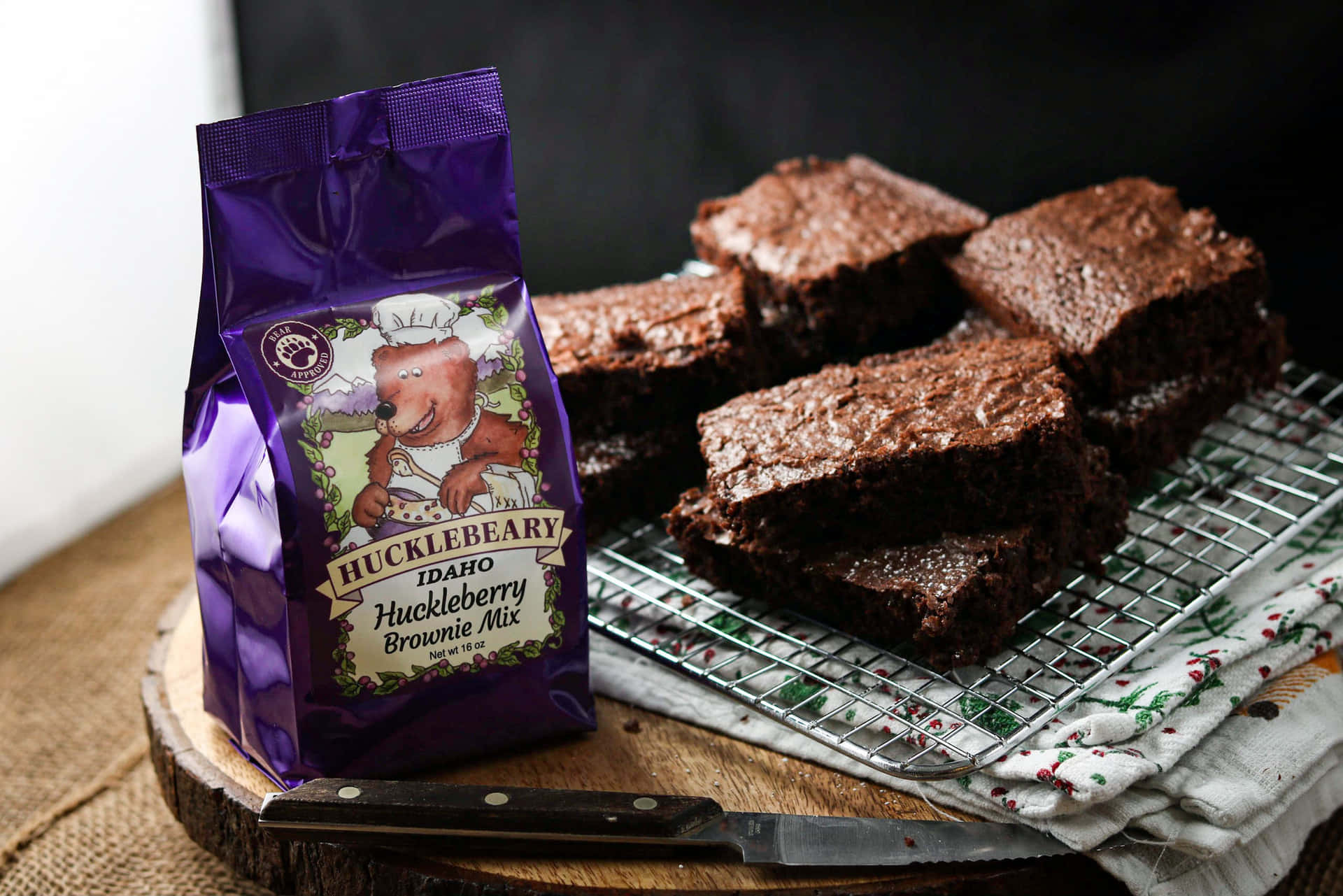Huckleberry Brownie Mixand Fresh Brownies Background