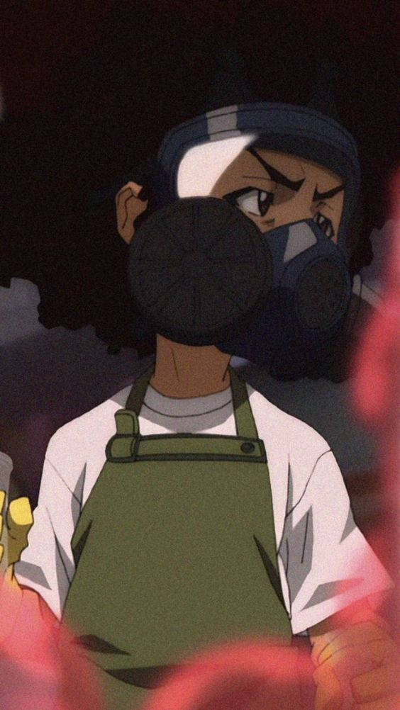 Huey Freeman Wearing Gas Mask Background