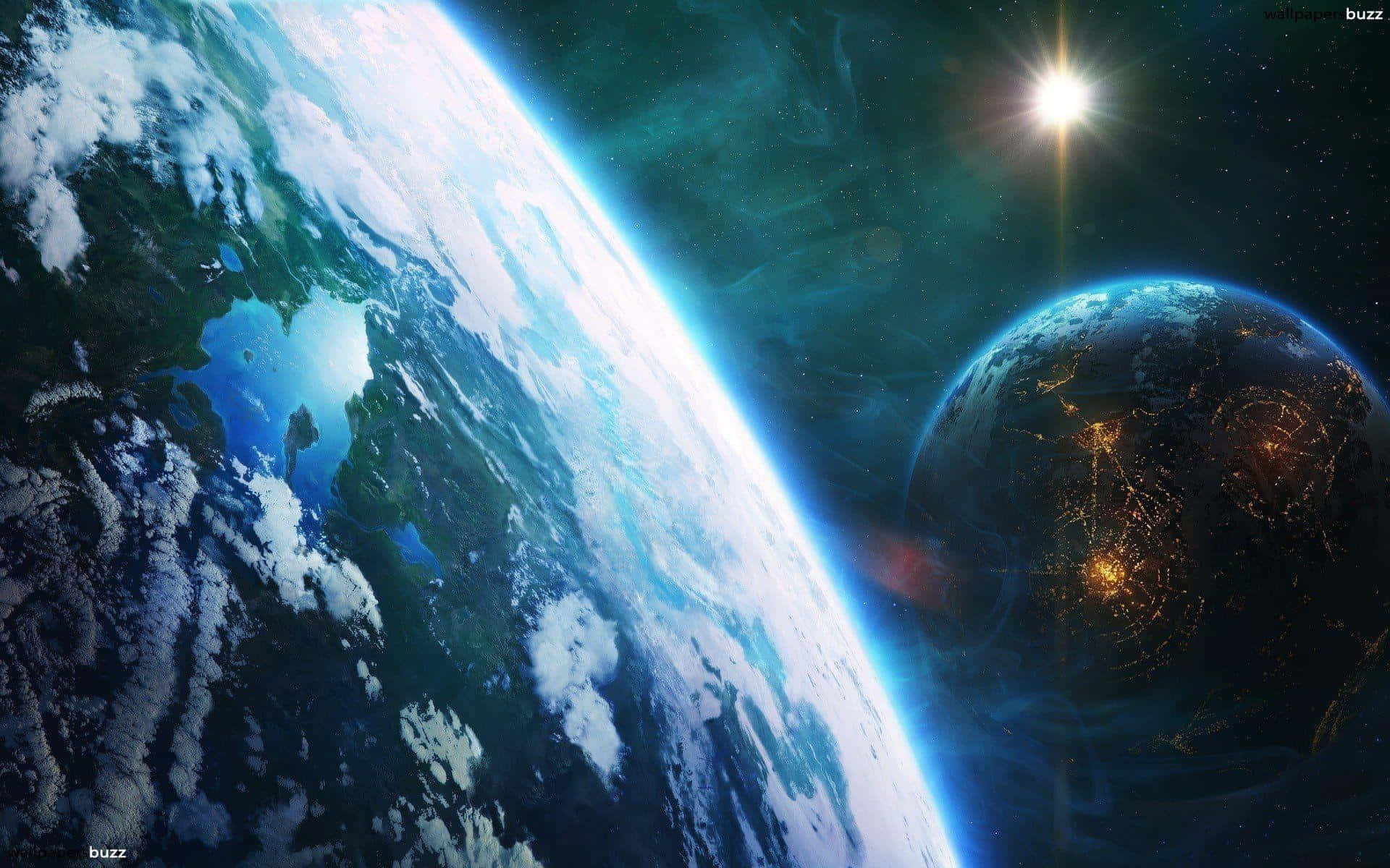 Huge Planets In Outer Space Background