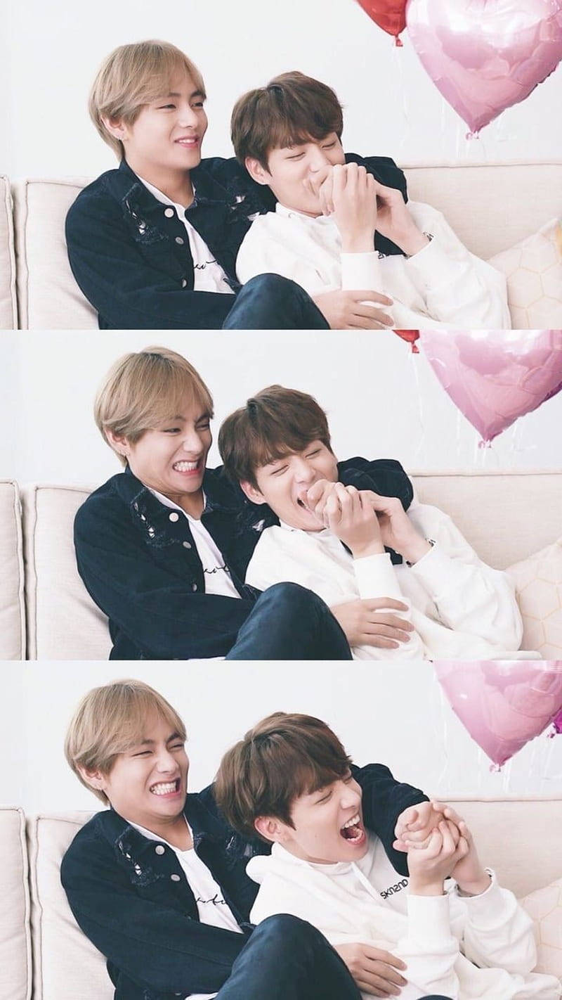 Hugging And Laughing Taekook Bts Background