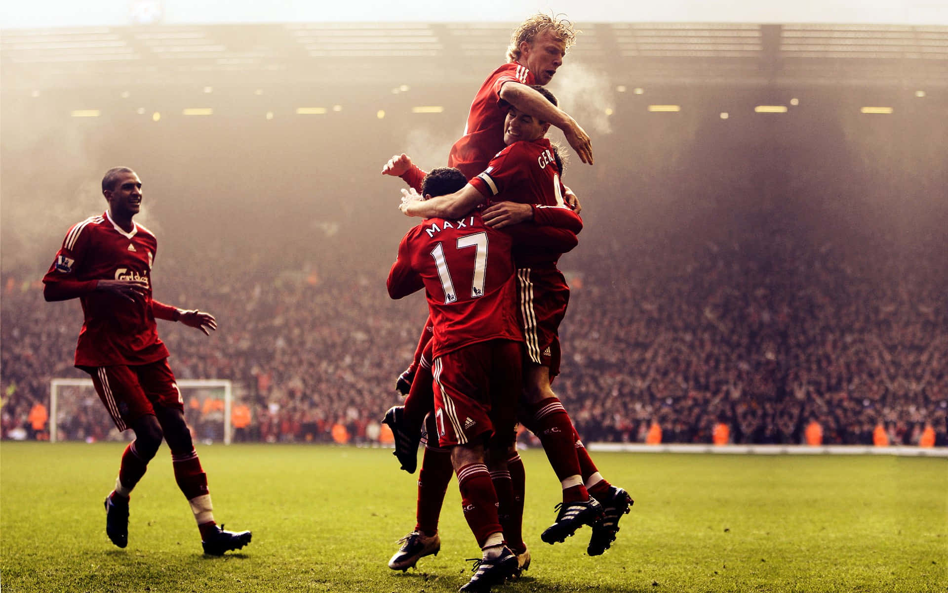 Hugging Liverpool Fc Desktop Background