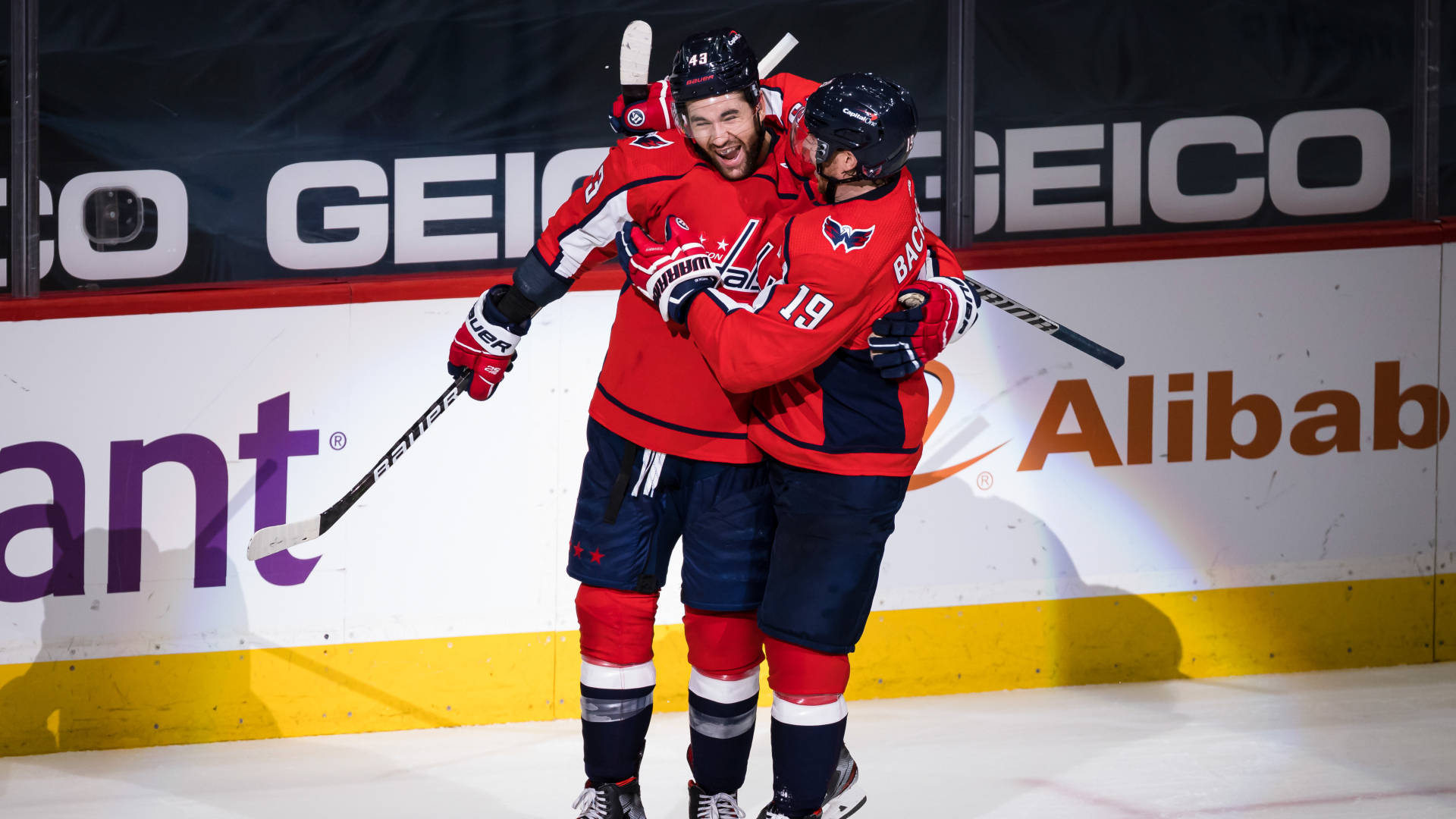 Hugging Washington Capitals Nicklas Backstrom And Jakub Vrána Background