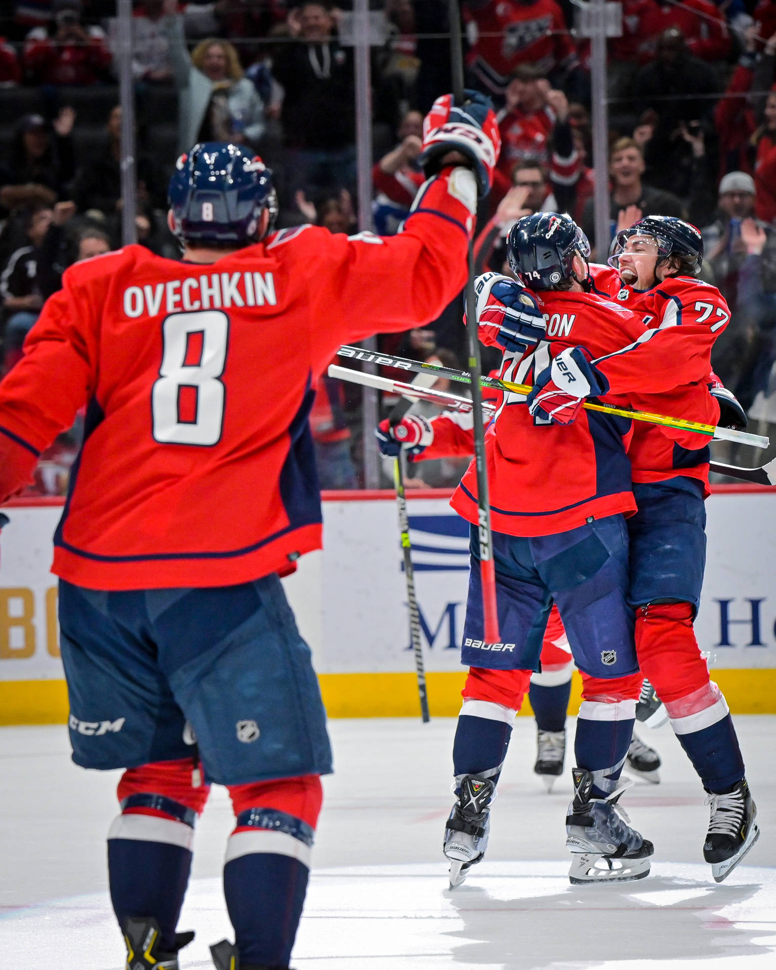 Hugging Washington Capitals T. J. Oshie And John Carlson Background