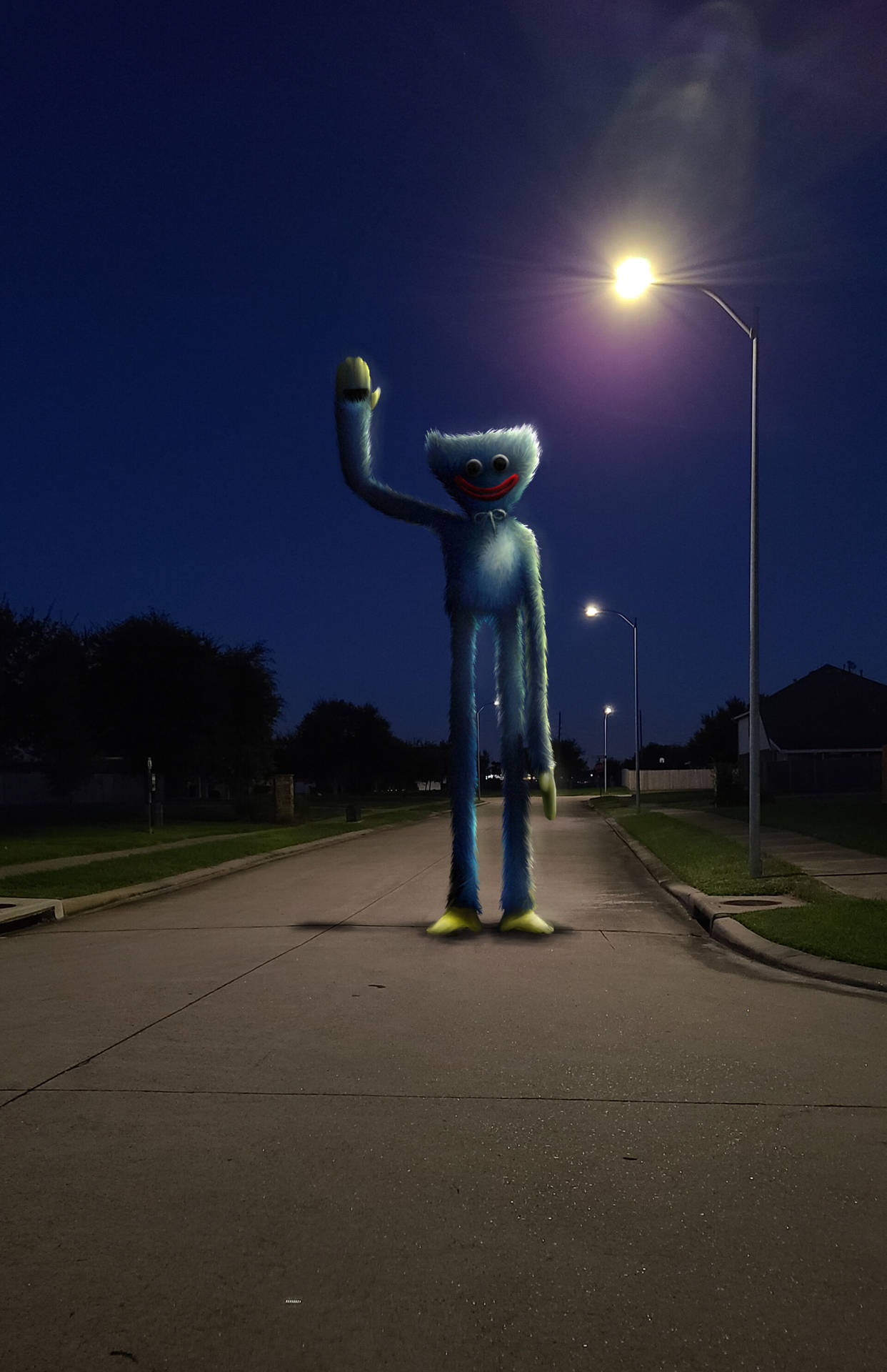 Huggy Wuggy Standing On Street Background