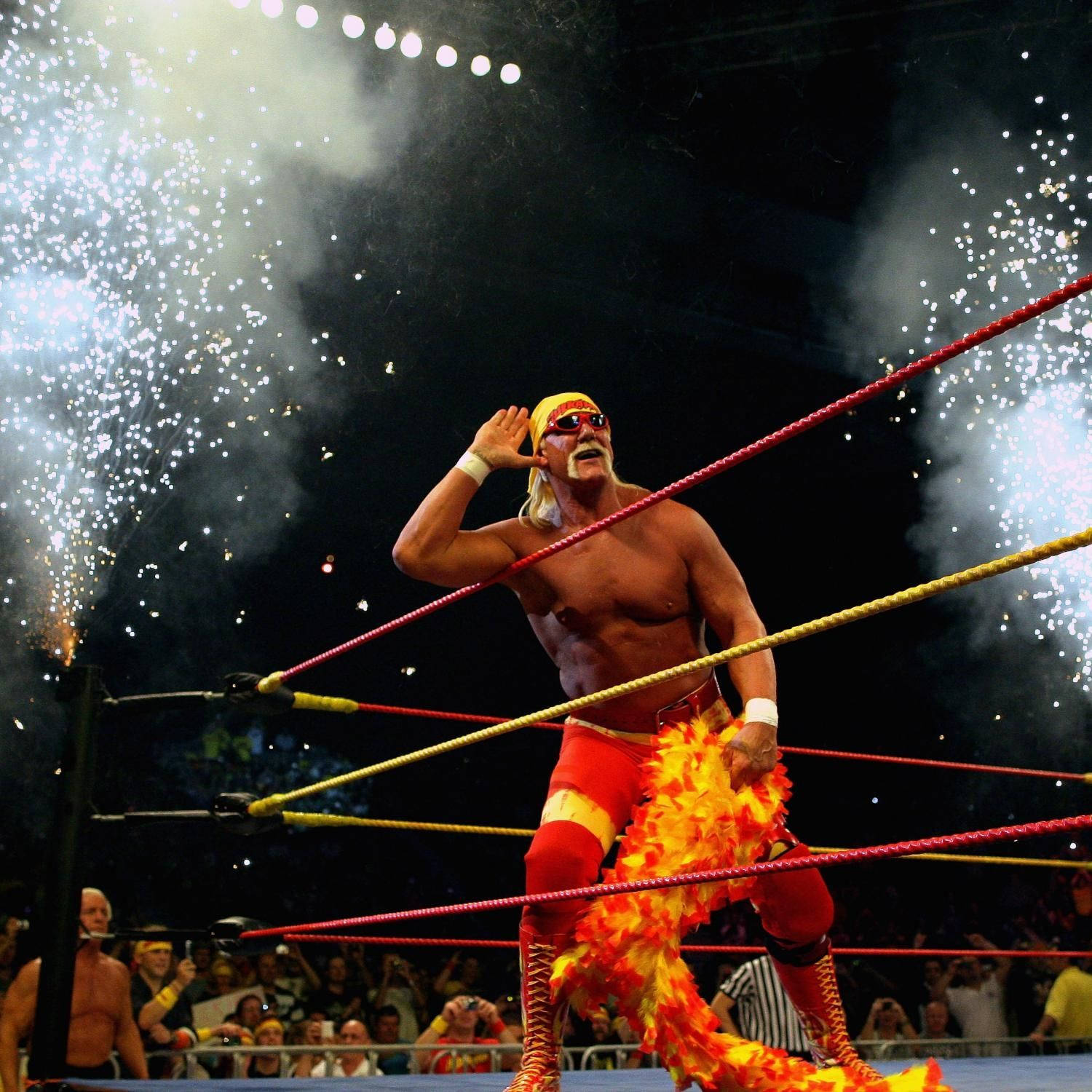 Hulk Hogan Wrestling Ring And Fireworks Background