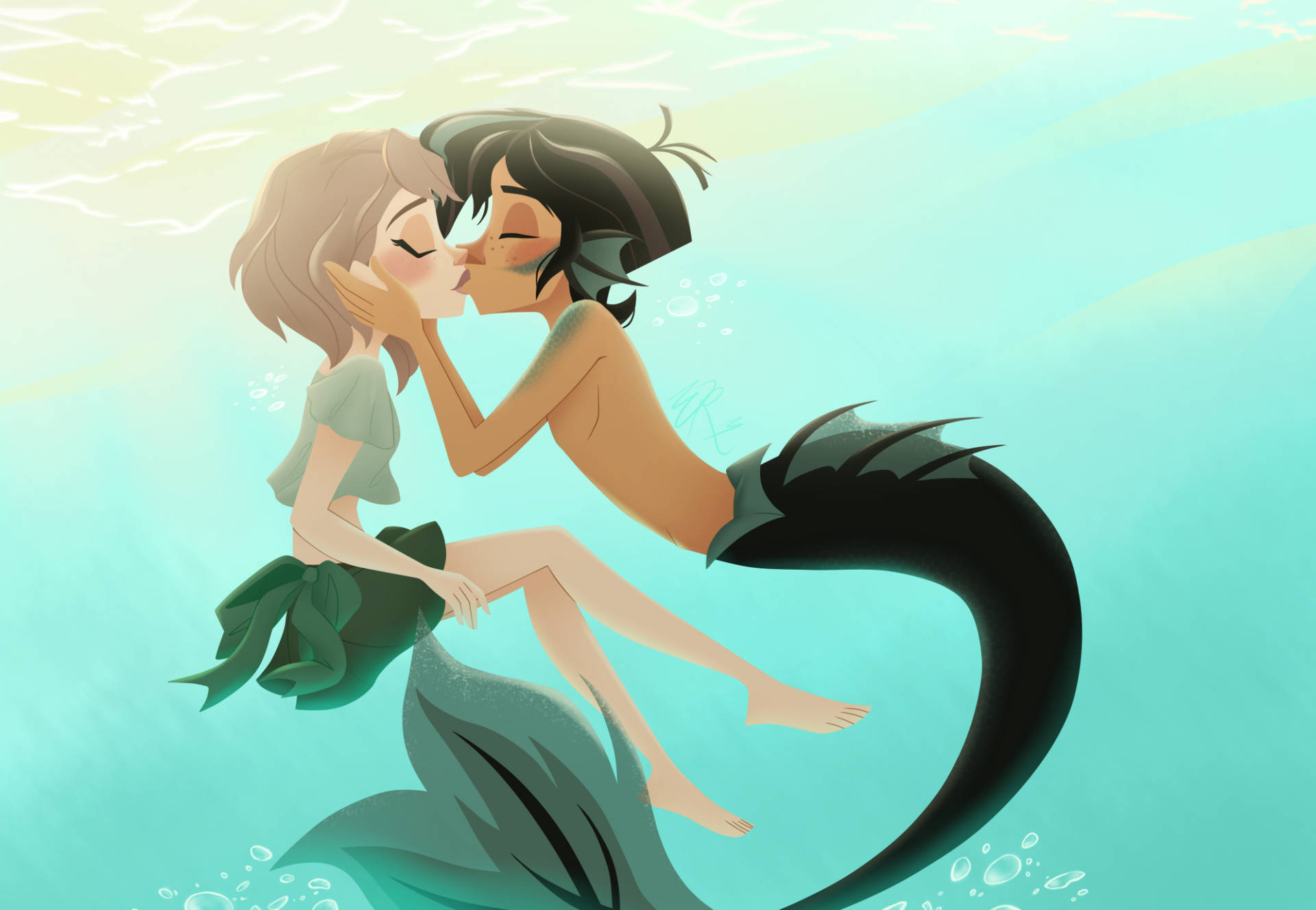 Human And Mermaid Kissing Hd Background