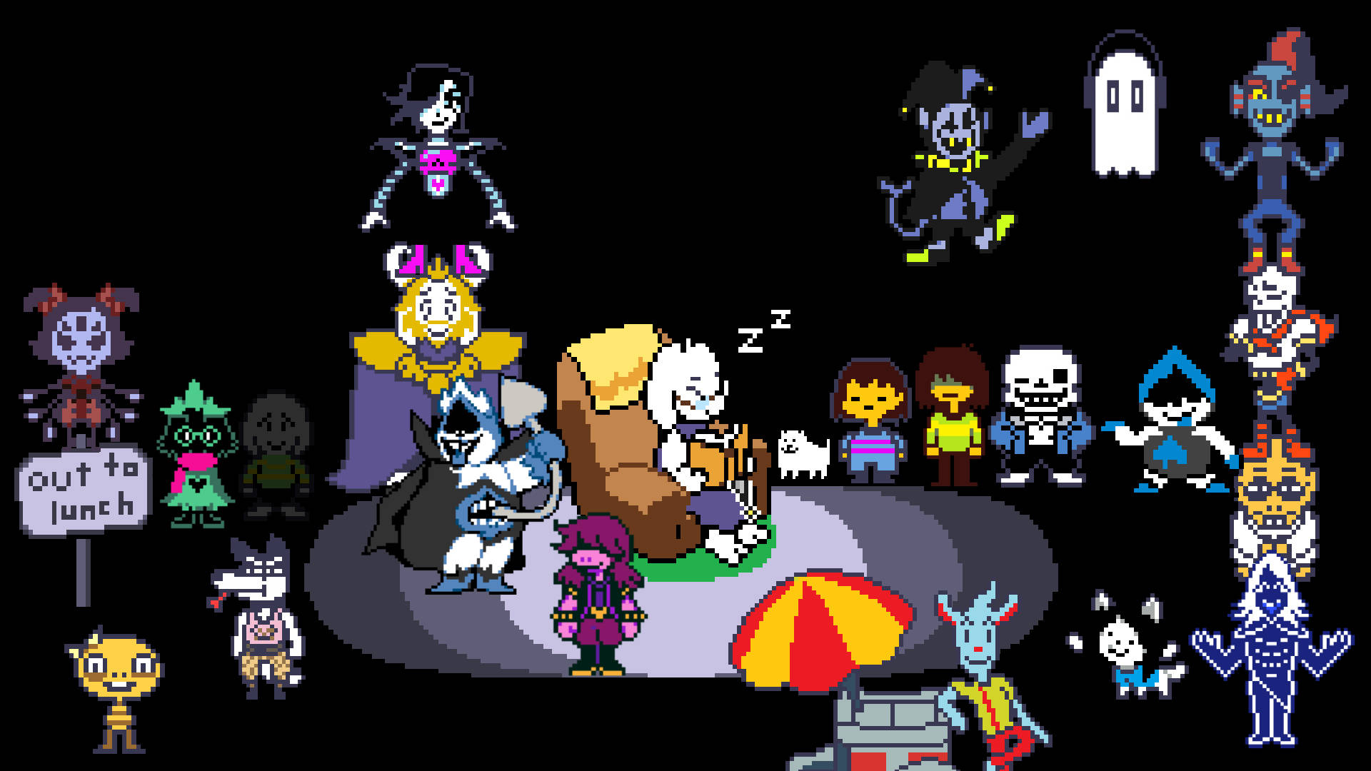 Human And Monster Friends From The Popular Game Series, Undertale And Deltarune Background
