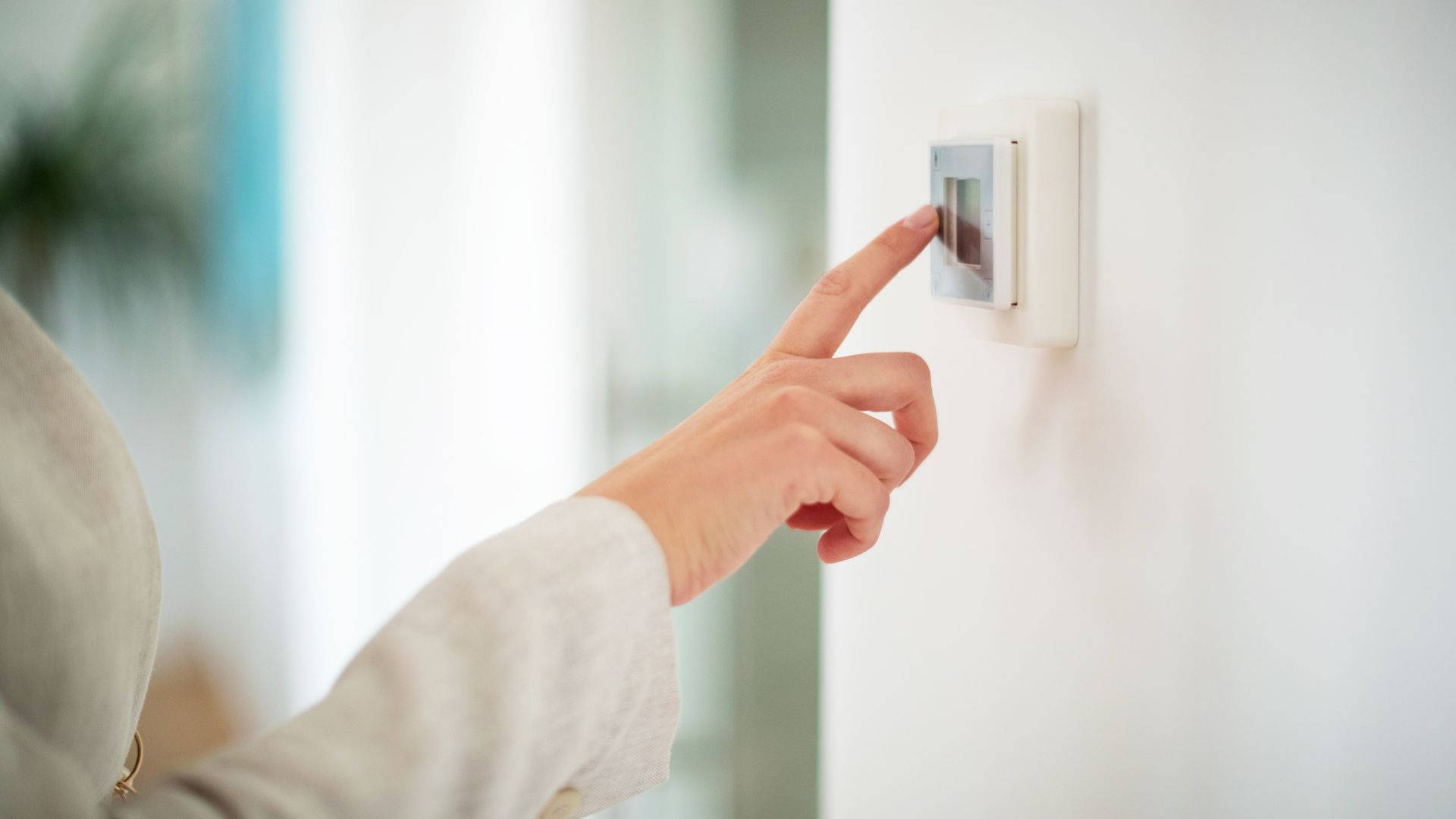 Human Hand Interacting With A Classic Light Switch Background