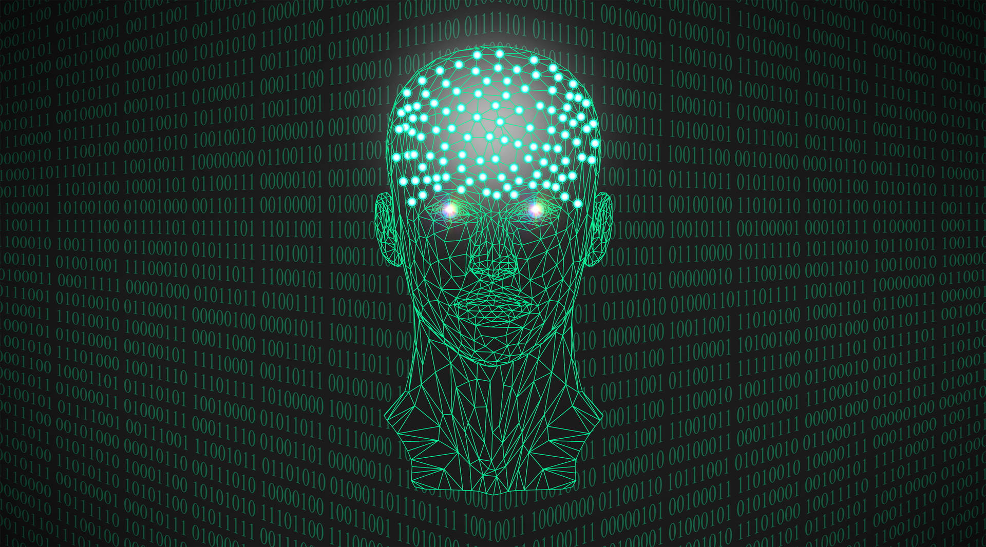 Human Mind Graphic With Binary Code Background