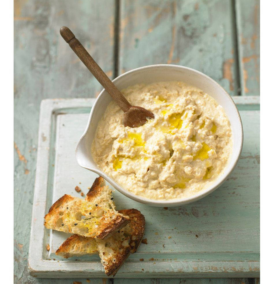 Hummus With Toasted Bread Background