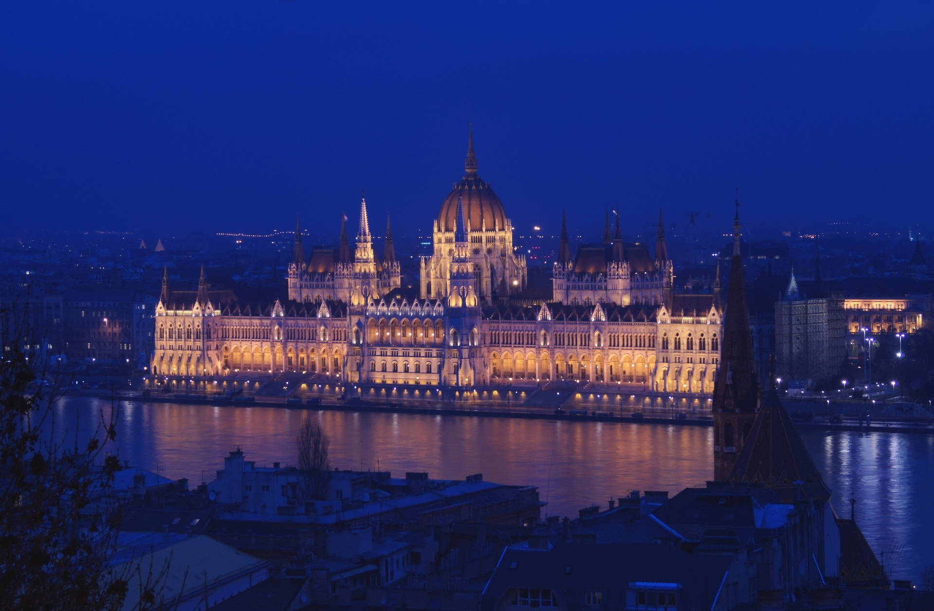 Hungarian Parliament Building At Night Background