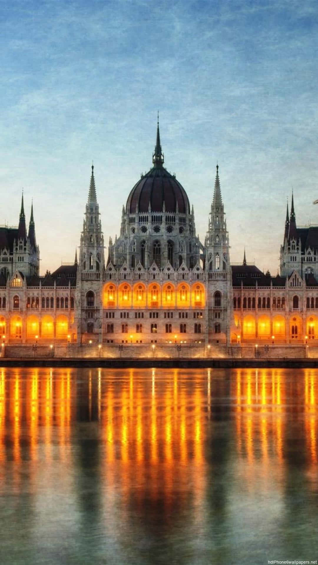 Hungarian Parliament Buildings With Orange Lighting Background