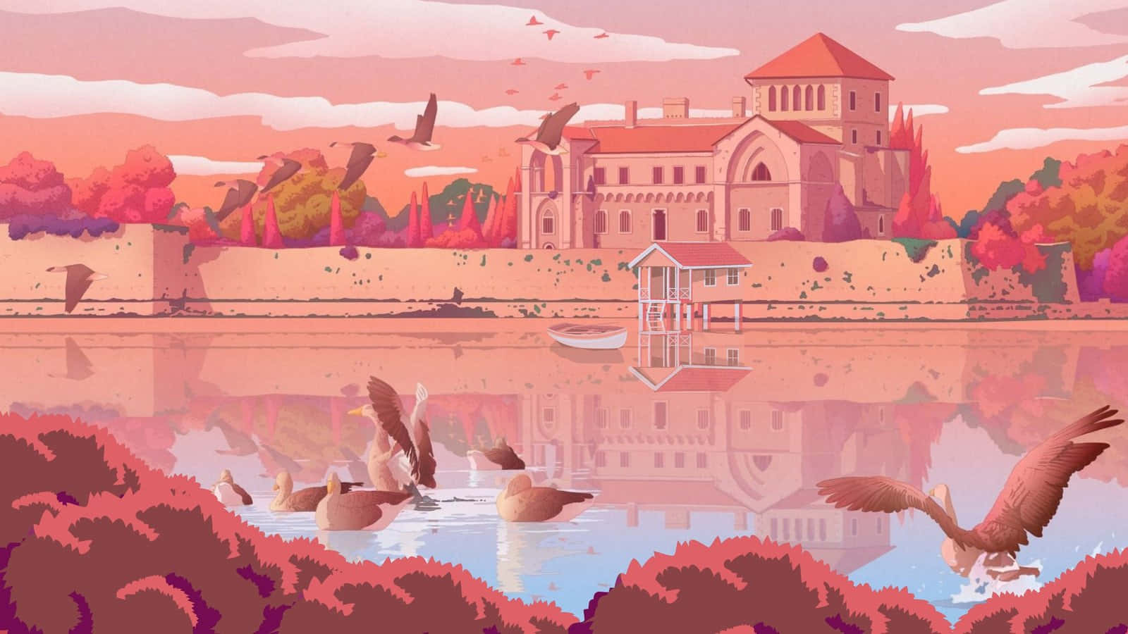 Hungary Tata Castle, Lake Öreg Desktop Pink Aesthetic