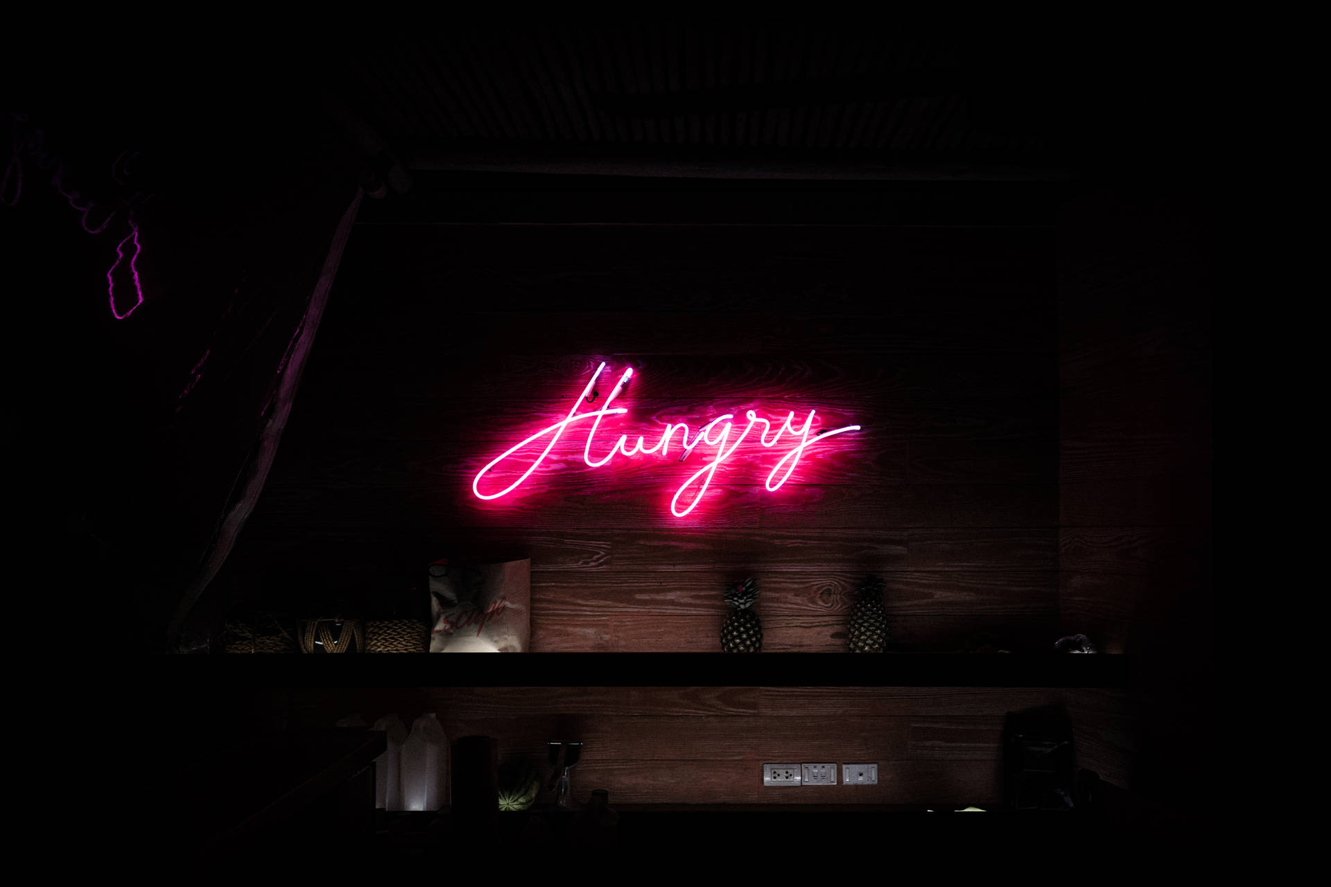 Hungry Text Neon Aesthetic Background