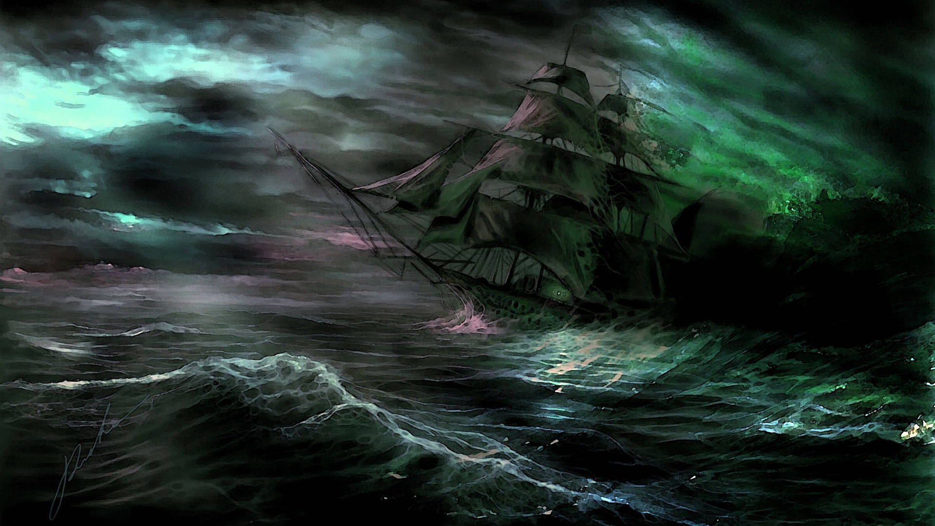 Hurricane And Pirate Ship Background