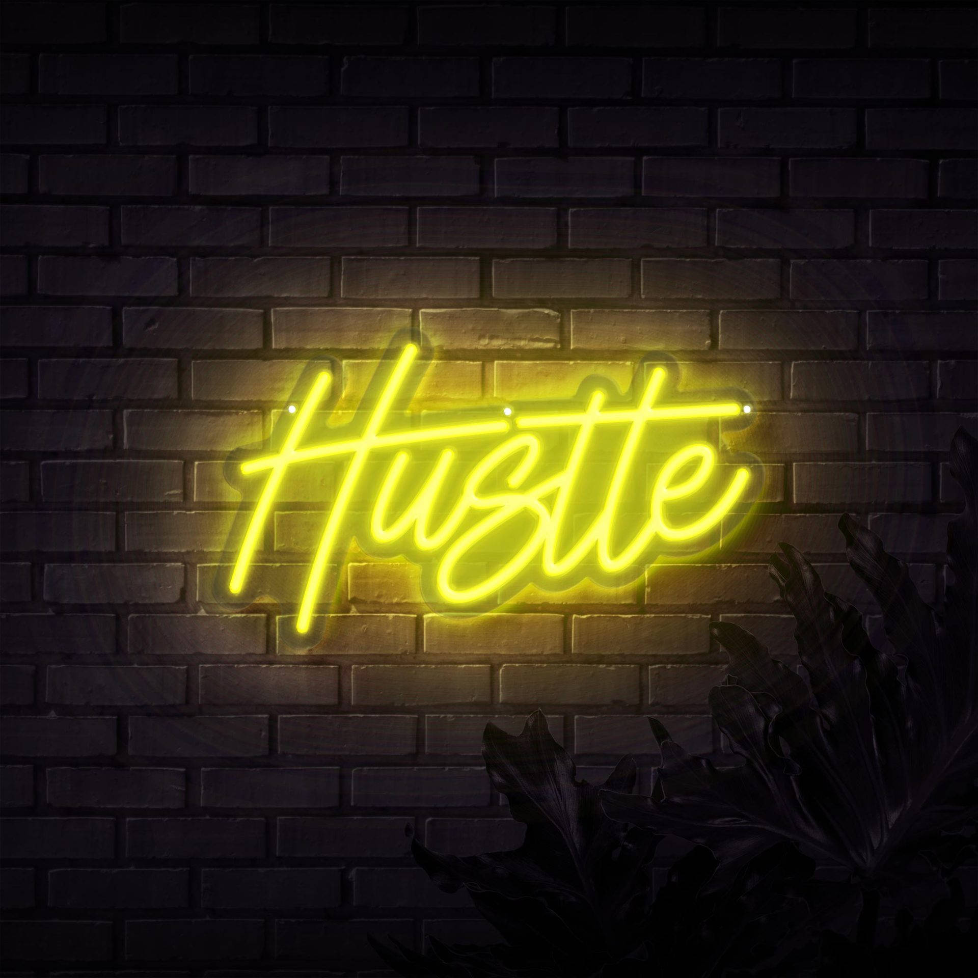 Hustle In Neon Yellow Wall Print Background