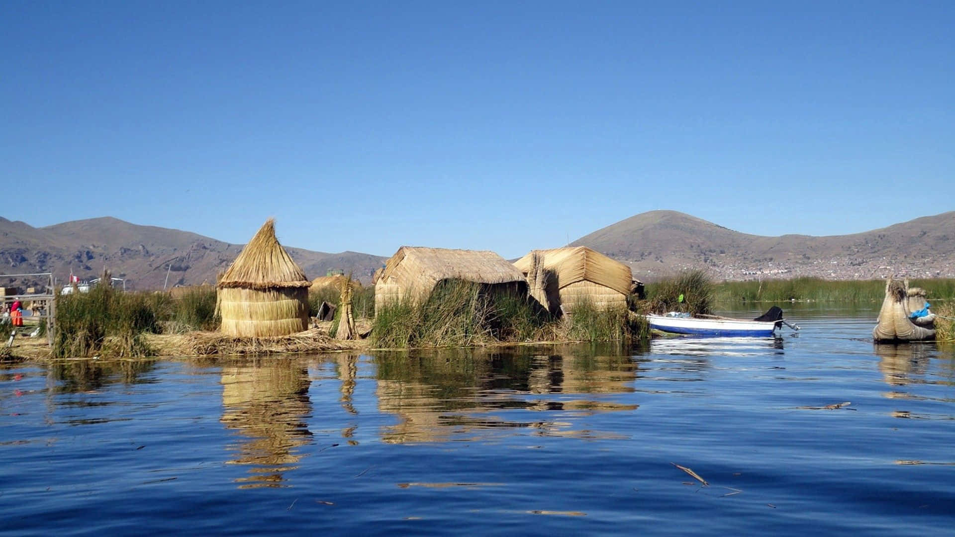 Huts In Lake Titicaca Background