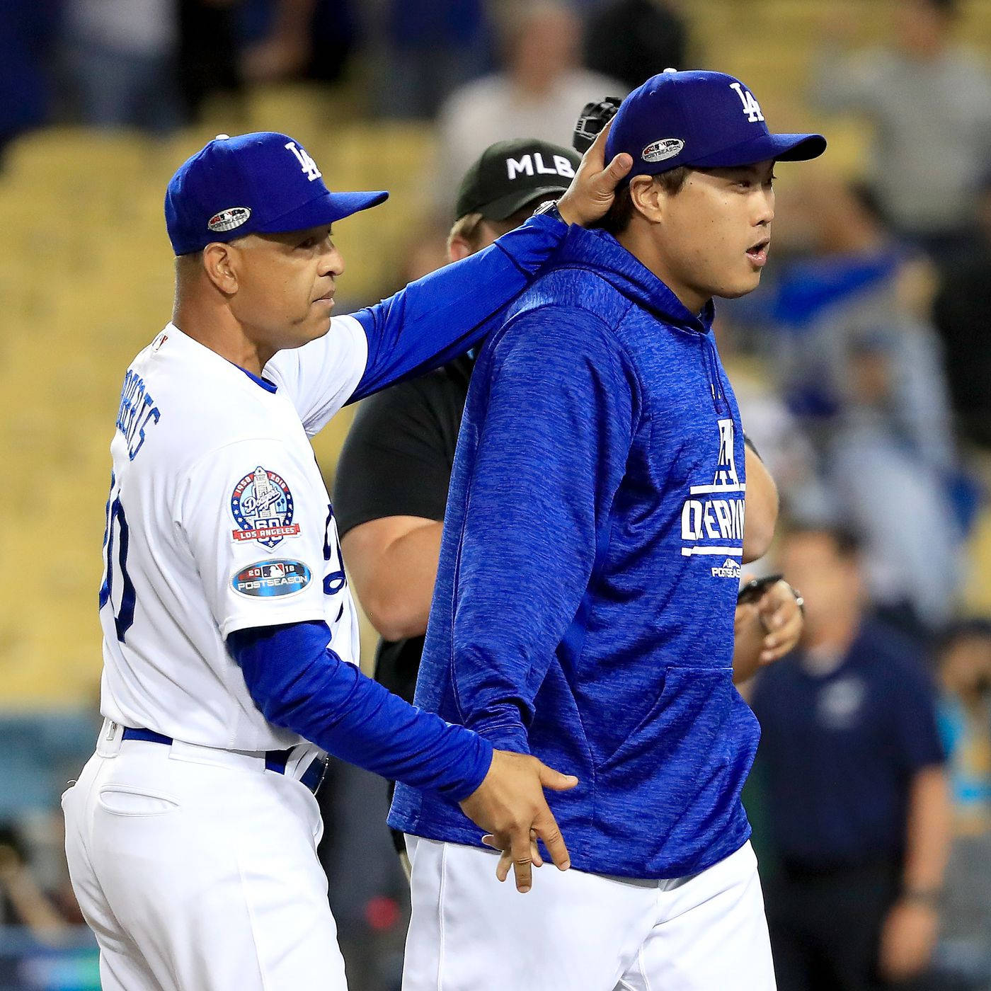 Hyun Jin Ryu Wearing Blue Hoodie