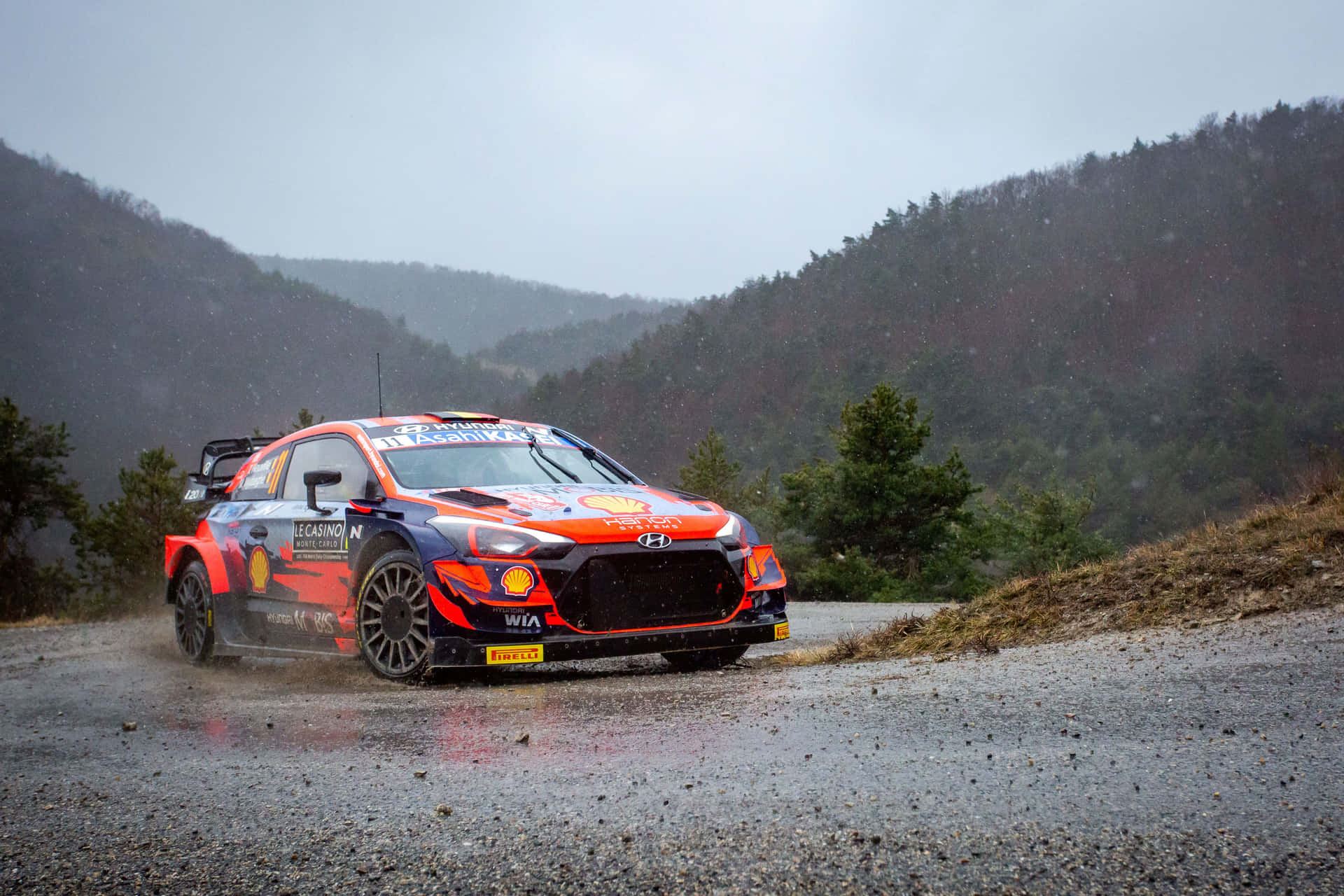 Hyundai Rally Carin Rainy Stage Background