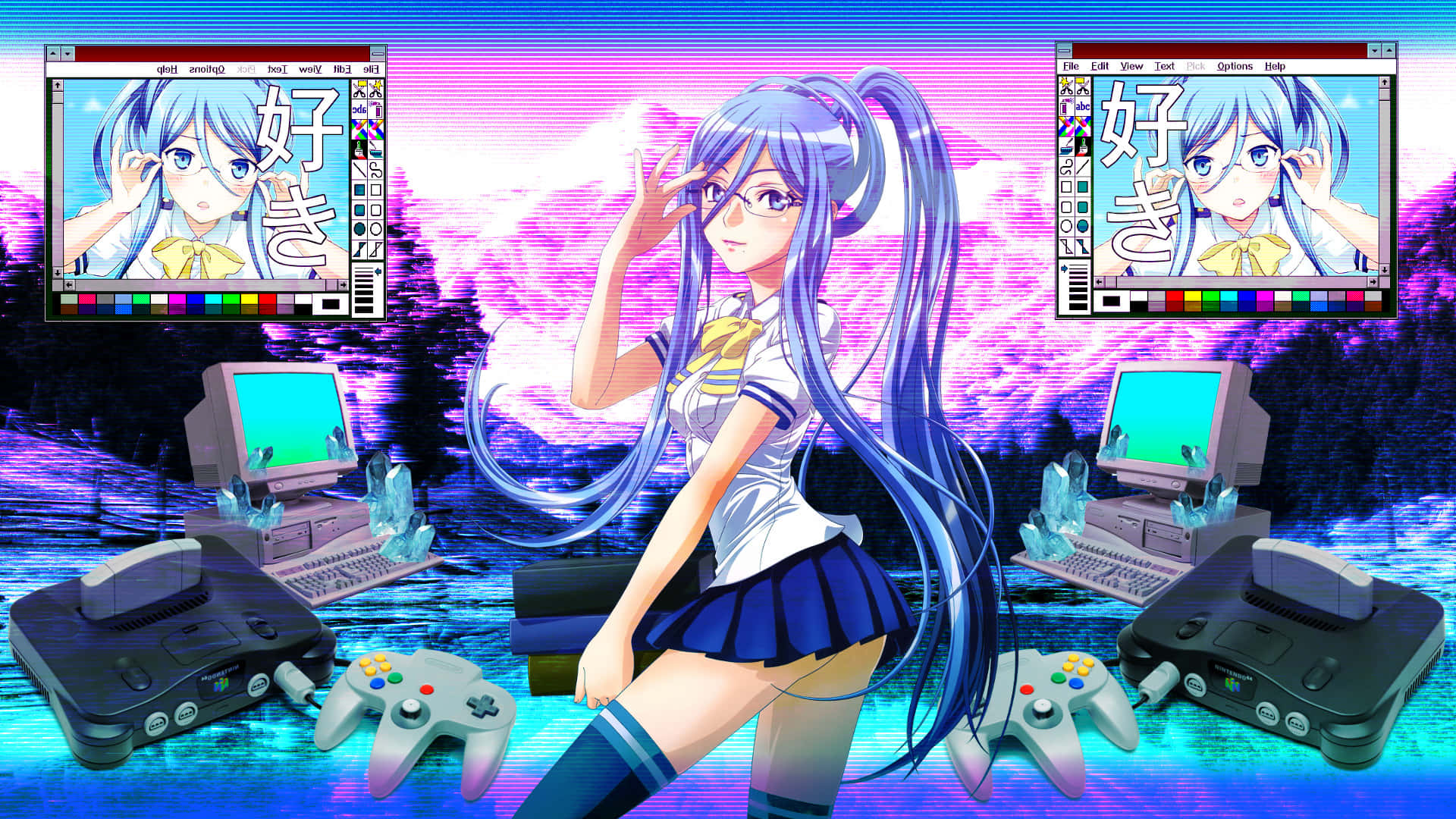 I-chu Mobile Game Vaporwave Anime Background