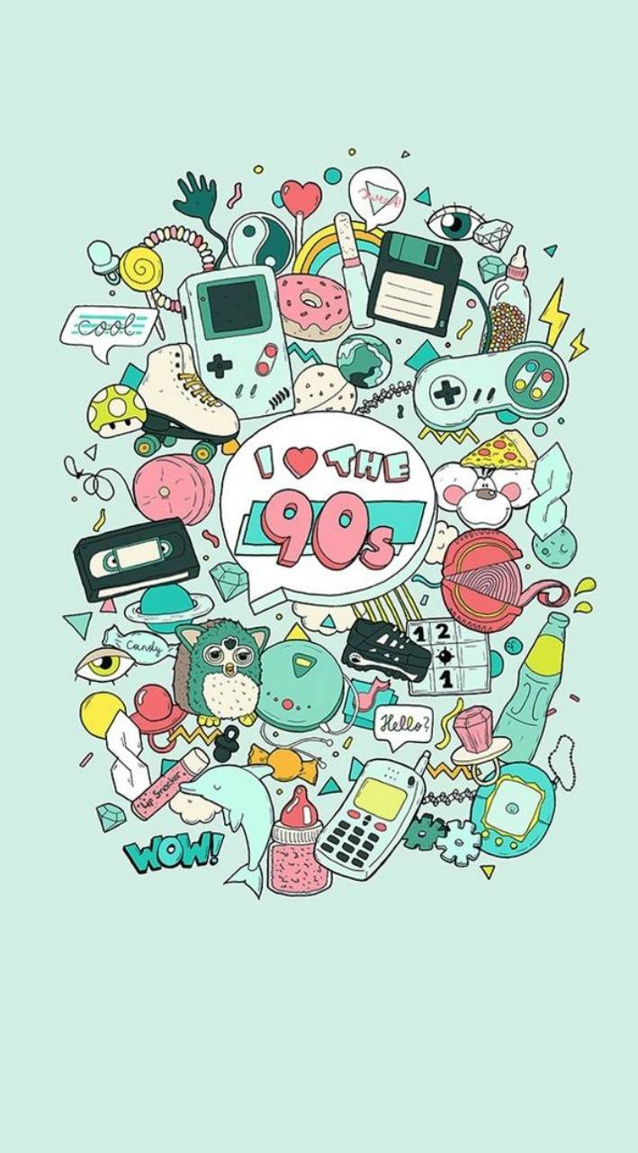 I Love The 90s Doodle Art Background