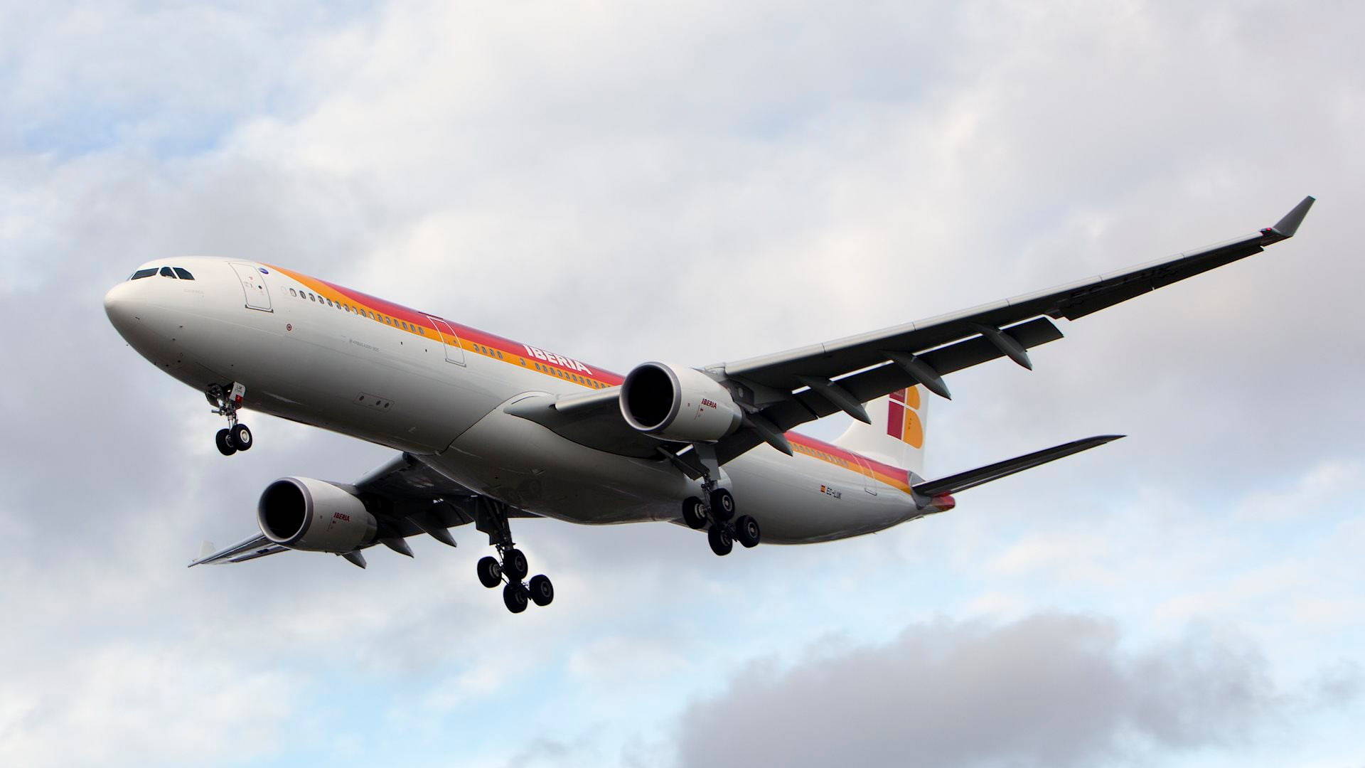 Iberia Airlines Airplane Flying Bottom View Background