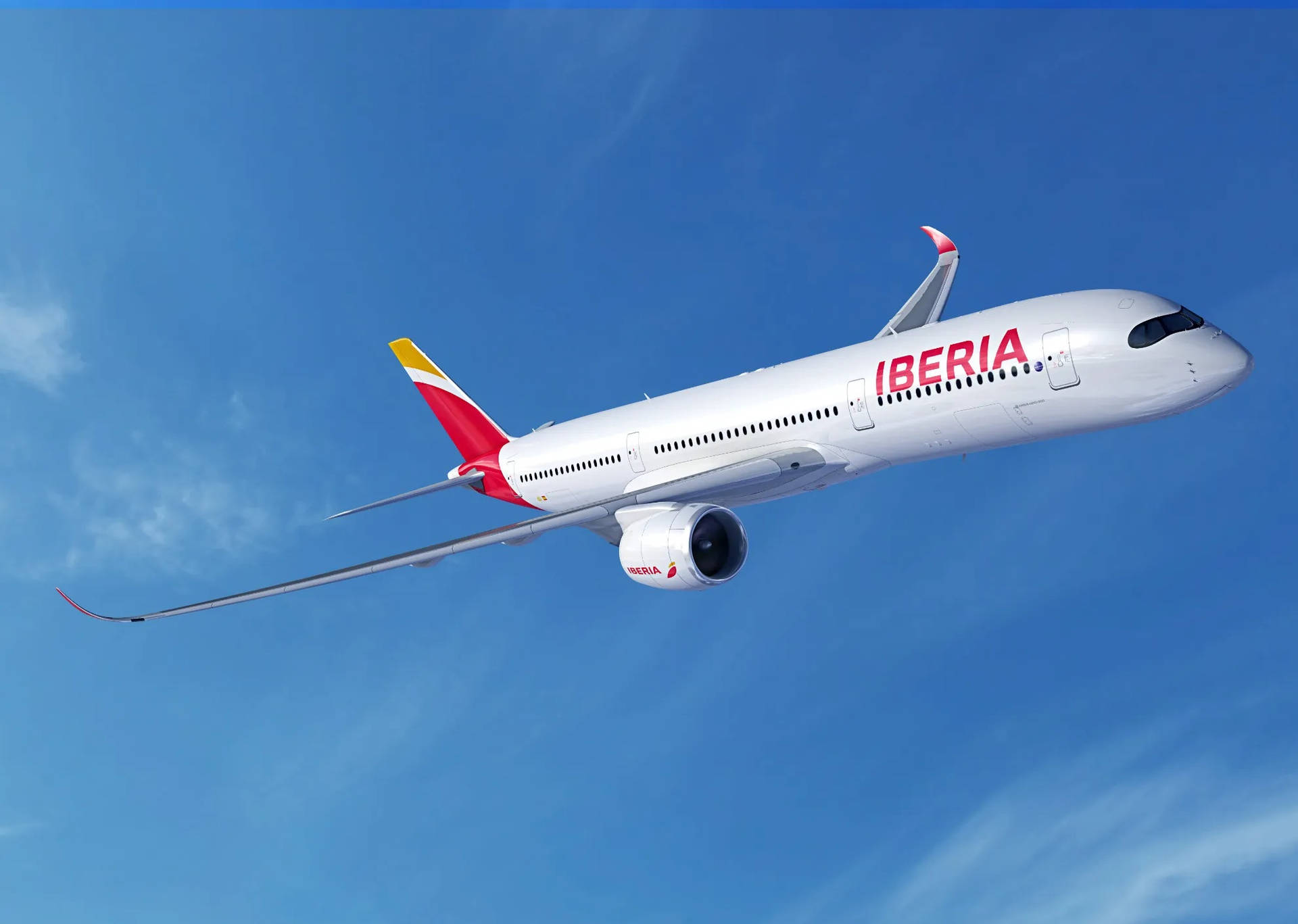 Iberia Airlines Airplane Flying Sideward Background